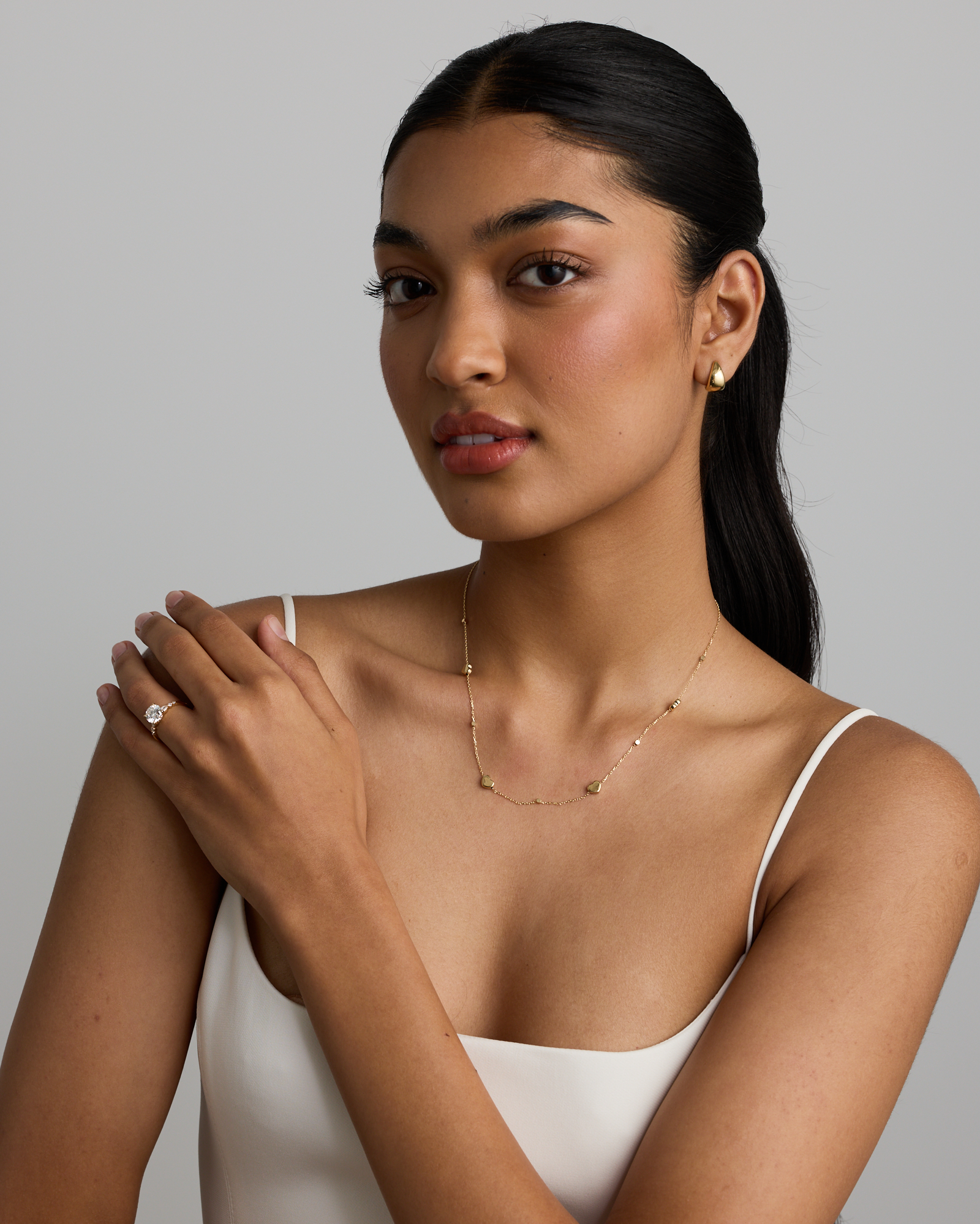 50cm (20") Heart and Bead Station Necklace in 10kt Yellow Gold