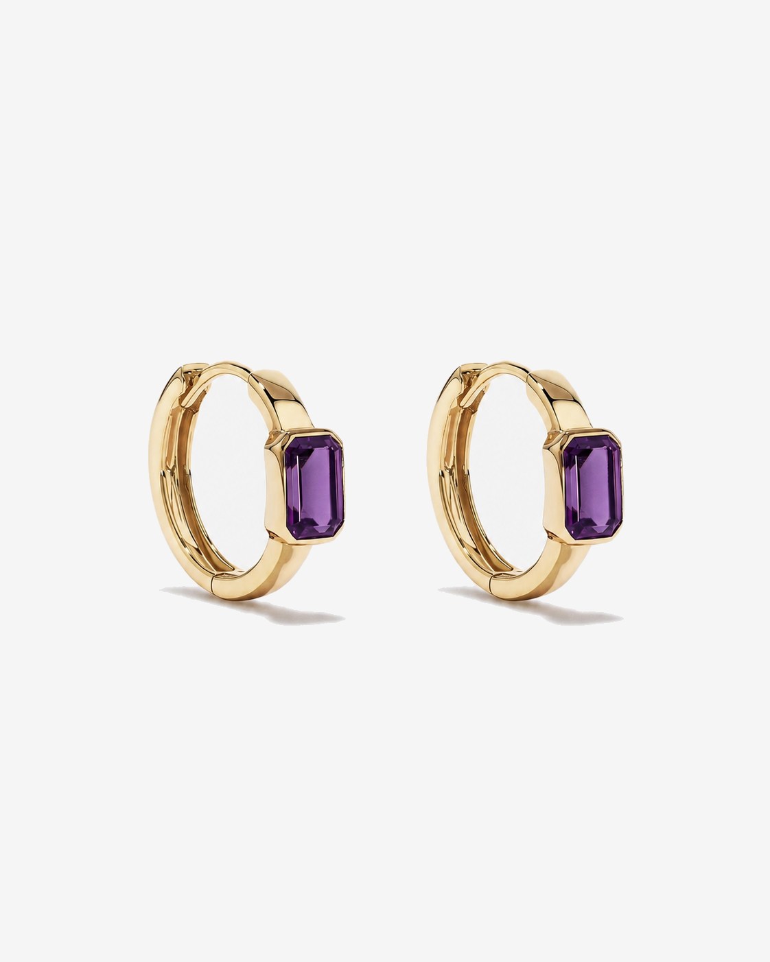 Amethyst Bezel Huggie Earrings in 10kt Yellow Gold
