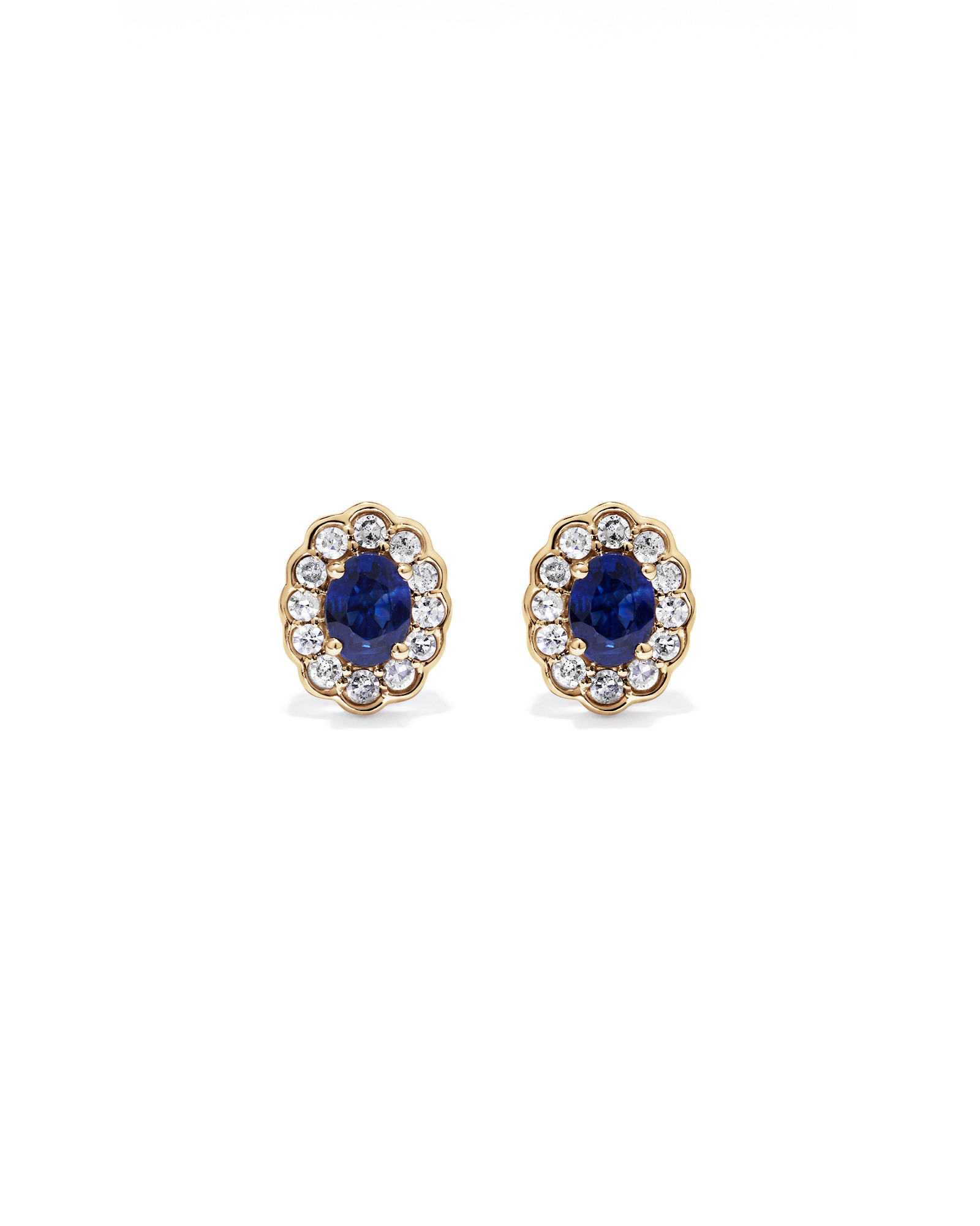 Boucles d’oreilles halo en diamant TW en saphir australien et 0,12 carat en or jaune 10 carats