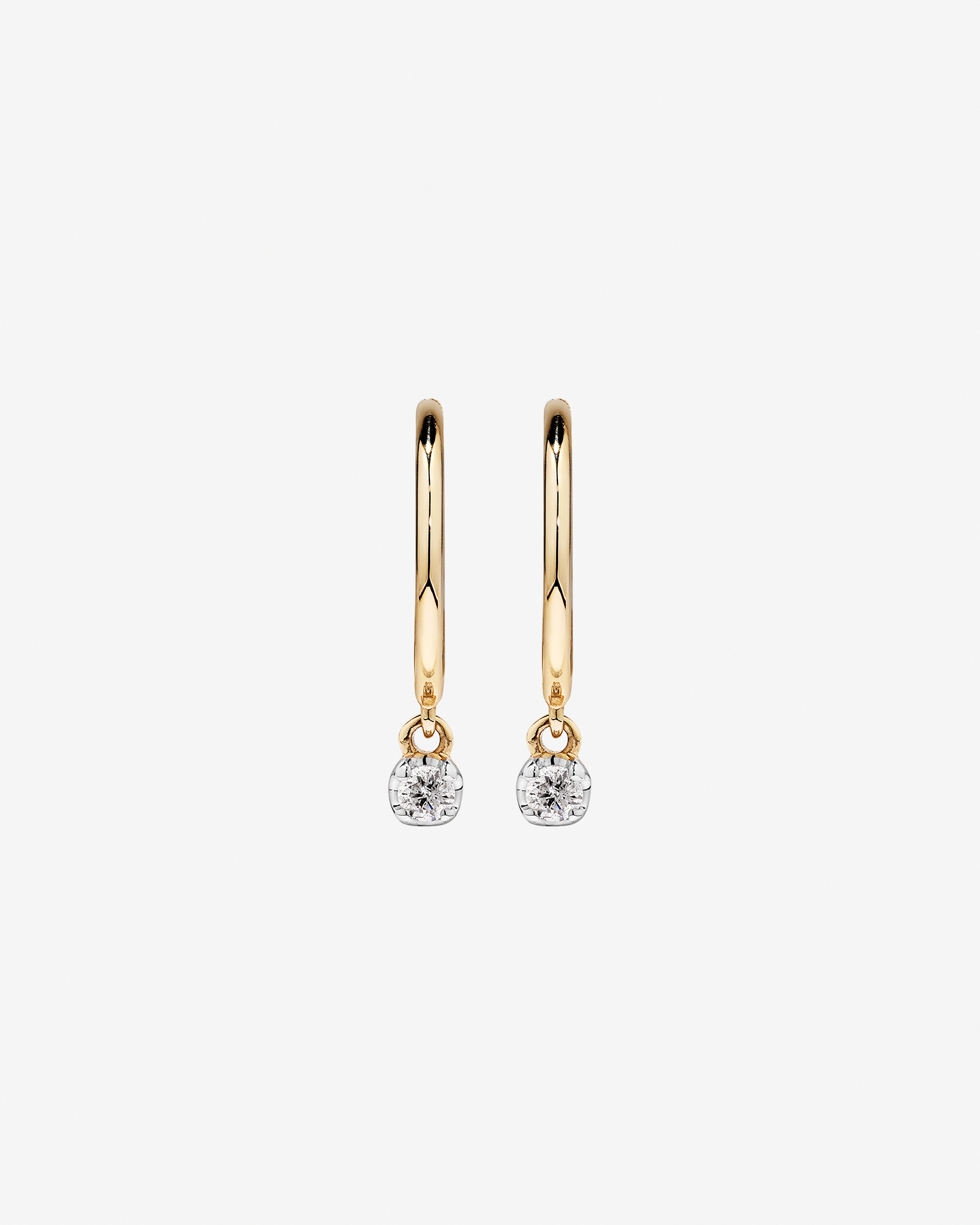 Round Brilliant Diamond Drop Sleeper Earrings in 10kt Yellow Gold