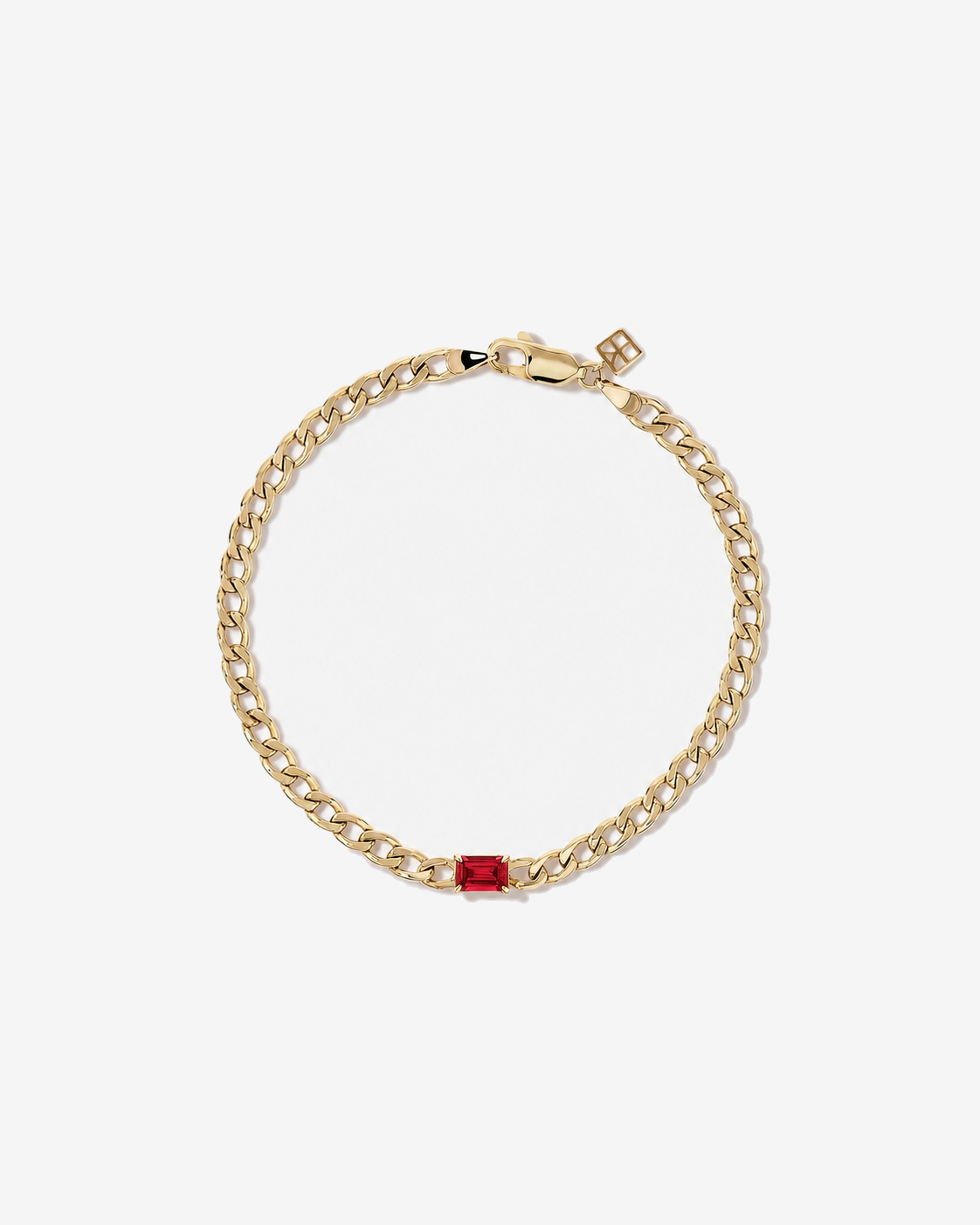 Created Ruby Curb Link Bracelet in 10kt Yellow Gold