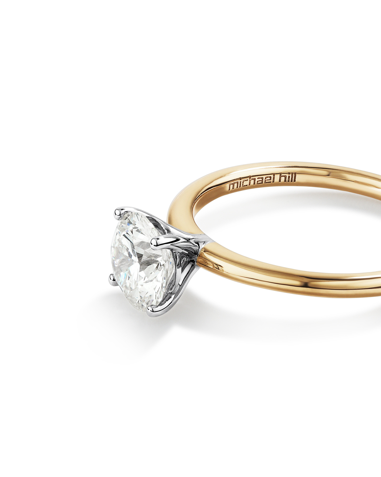 Bague de fiançailles solitaire avec diamant laboratoire taille brillant rond (poids total 1,25 carat) en or jaune et blanc 14 carats