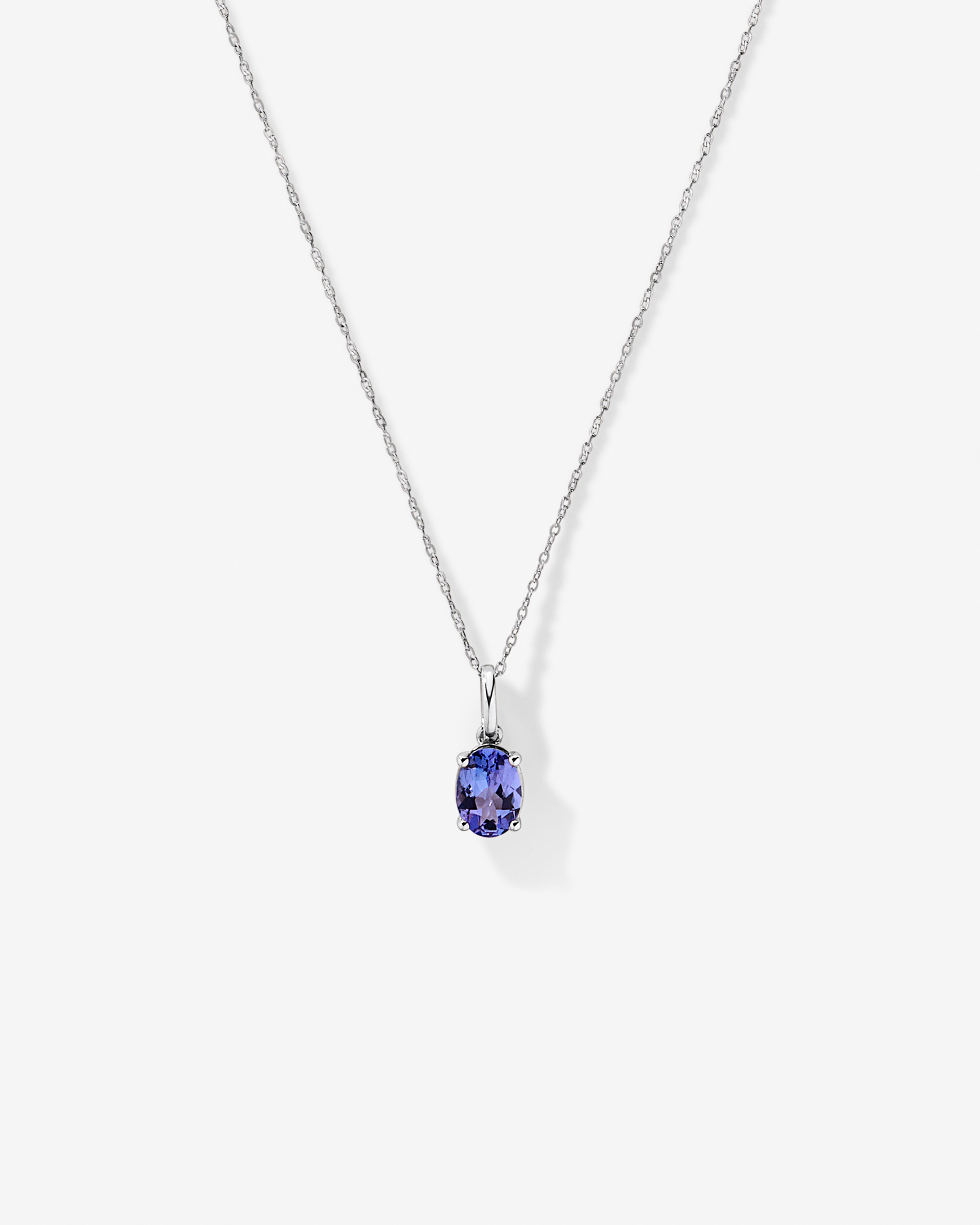 Tanzanite Solitaire Pendant with Chain in 10kt White Gold