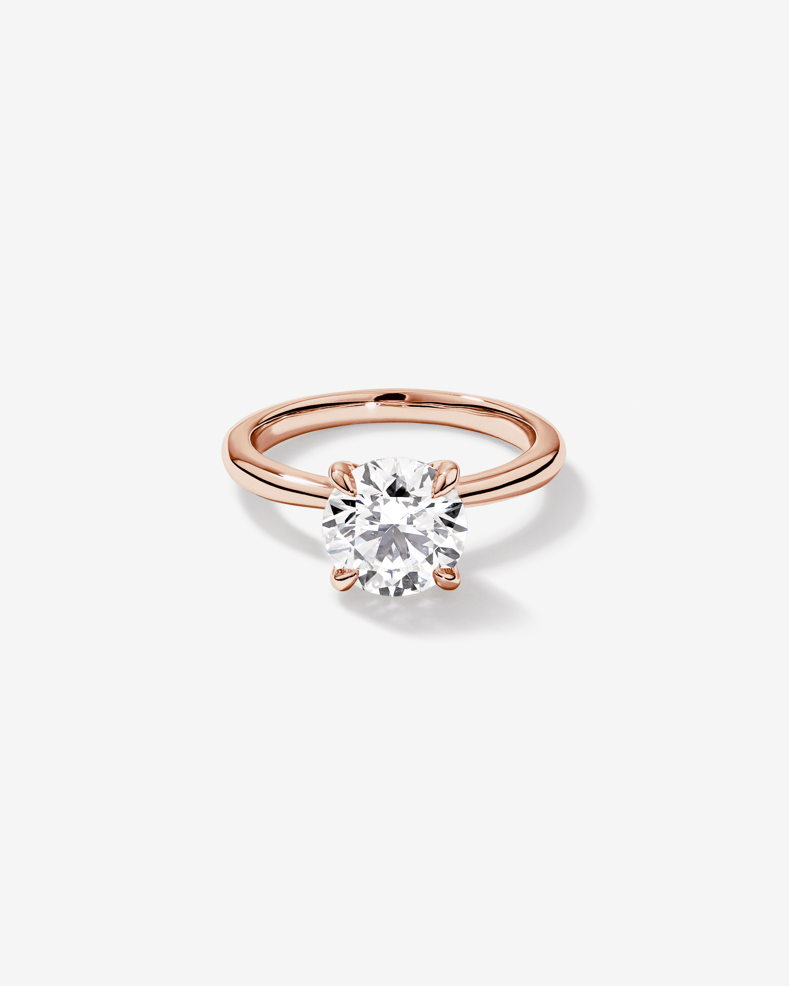 Bague solitaire en or rose 14 carats avec diamant rond brillant de 2,25 carats, cultivé laboratoire