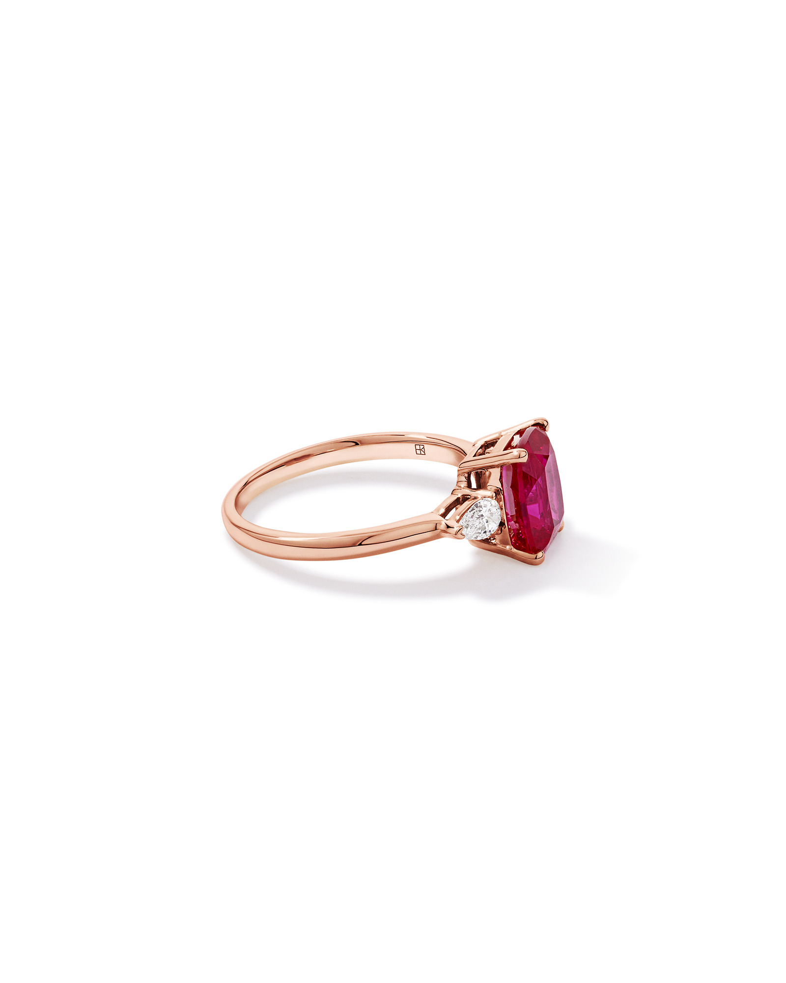 Created Ruby and 0.27 Carat TW Laboratory-Grown Diamond 3 Stone Ring 10kt Rose Gold