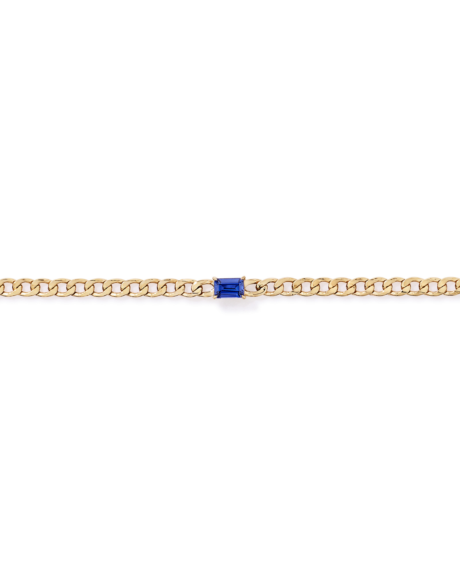 Created Sapphire Curb Link Bracelet in 10kt Yellow Gold