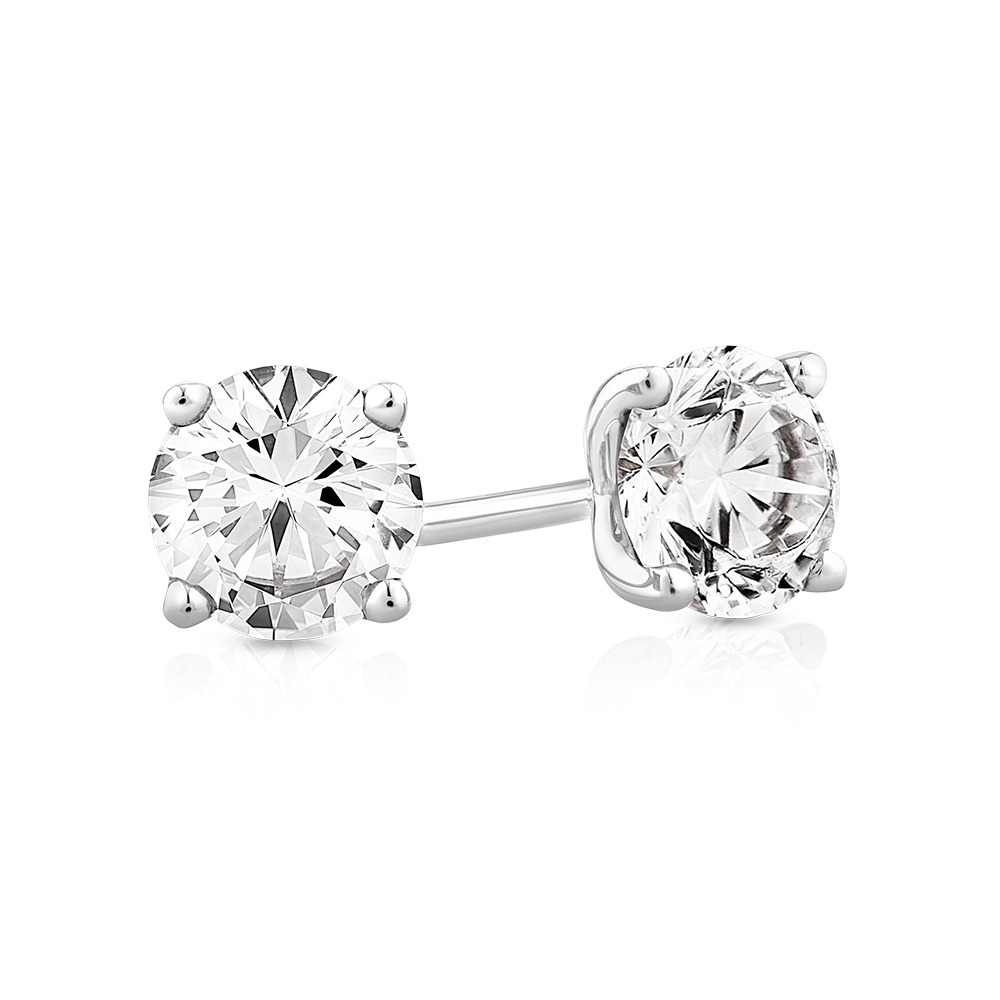 1.00 Carat TW Diamond Solitaire Stud Earrings 18kt White Gold