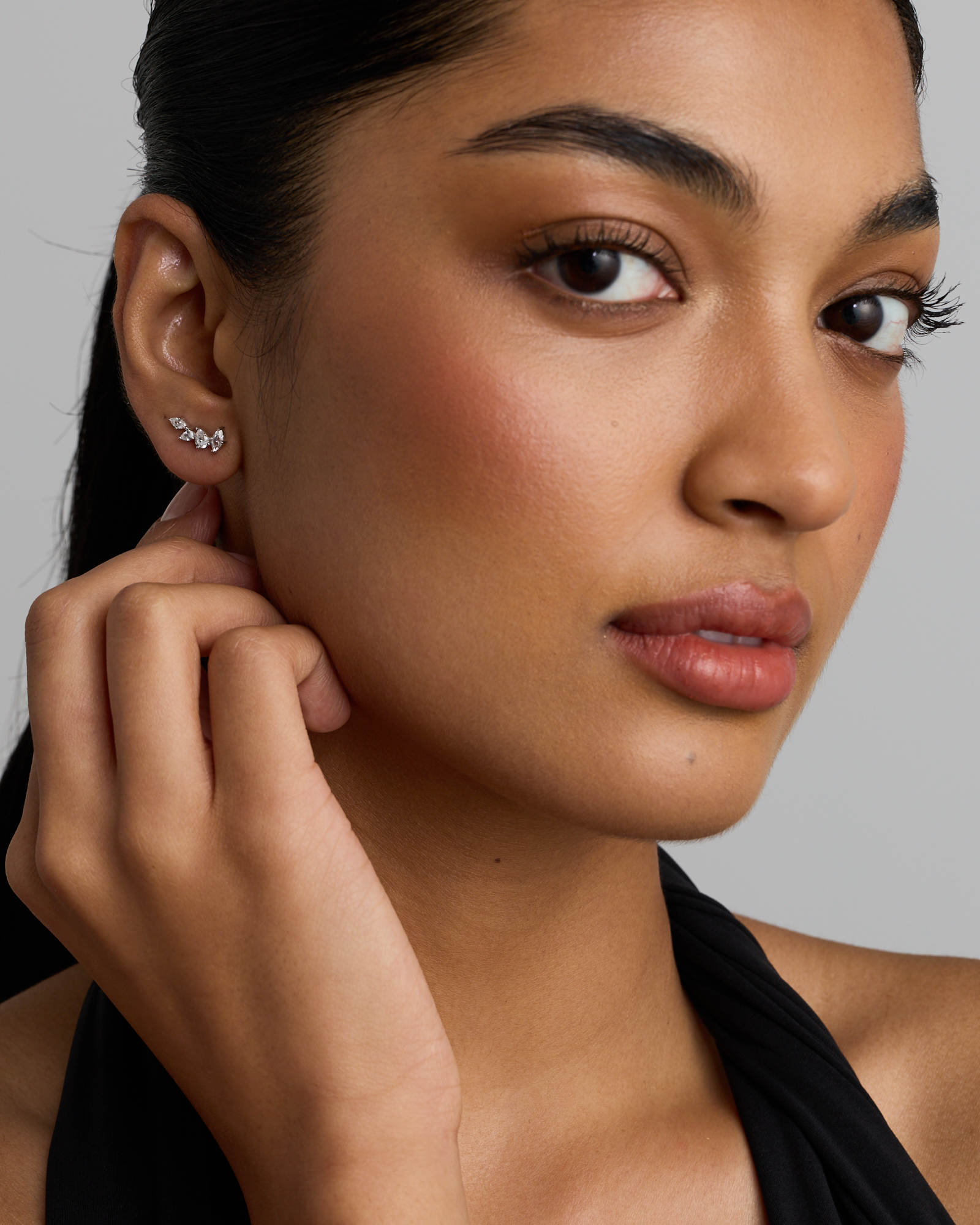 Cubic Zirconia Vine Stud Earrings in Sterling Silver