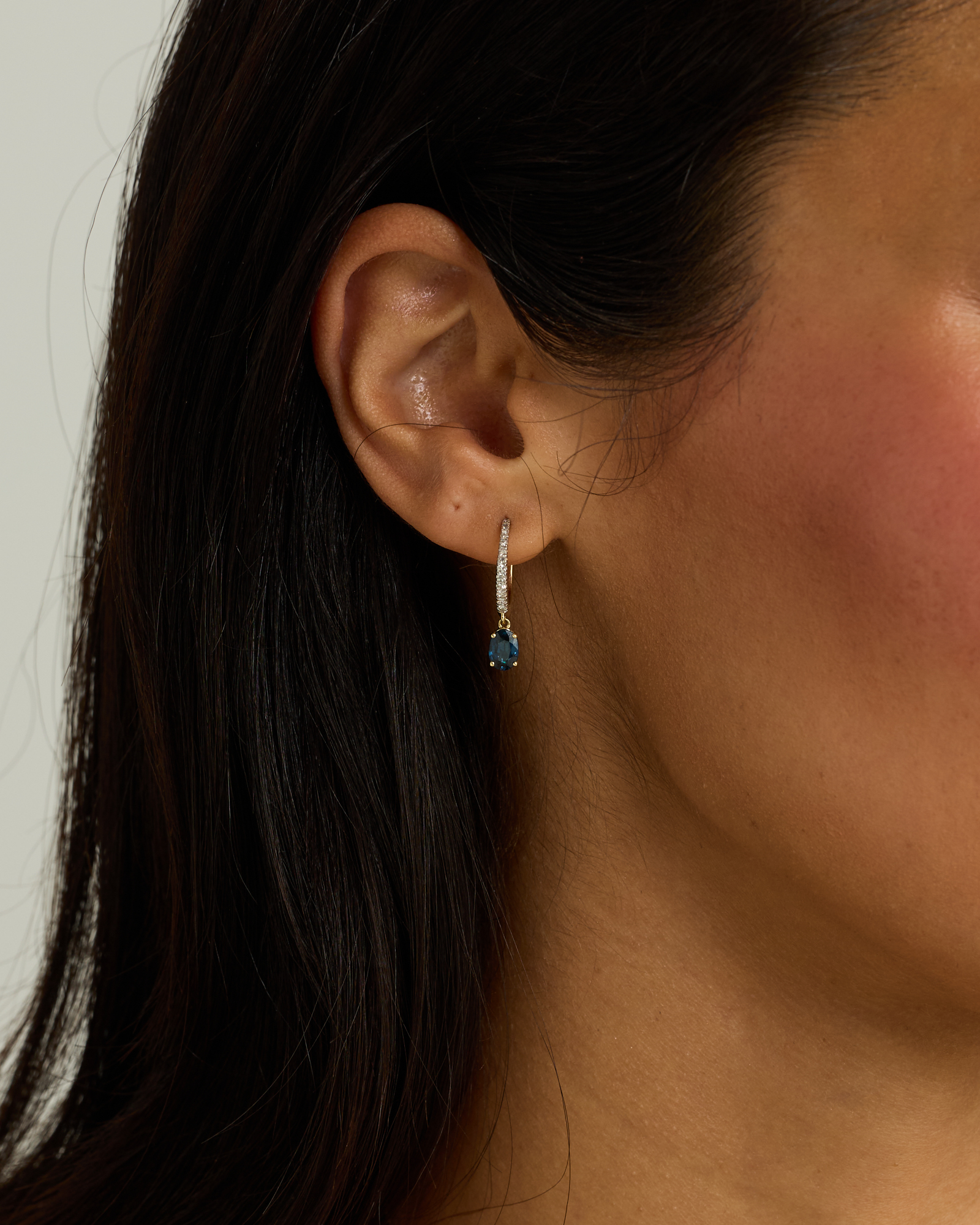 Australian Sapphire Oval Cut & 0.15 Carat TW Diamond Hoop Drop Earrings in 10kt Yellow Gold with Rhodium