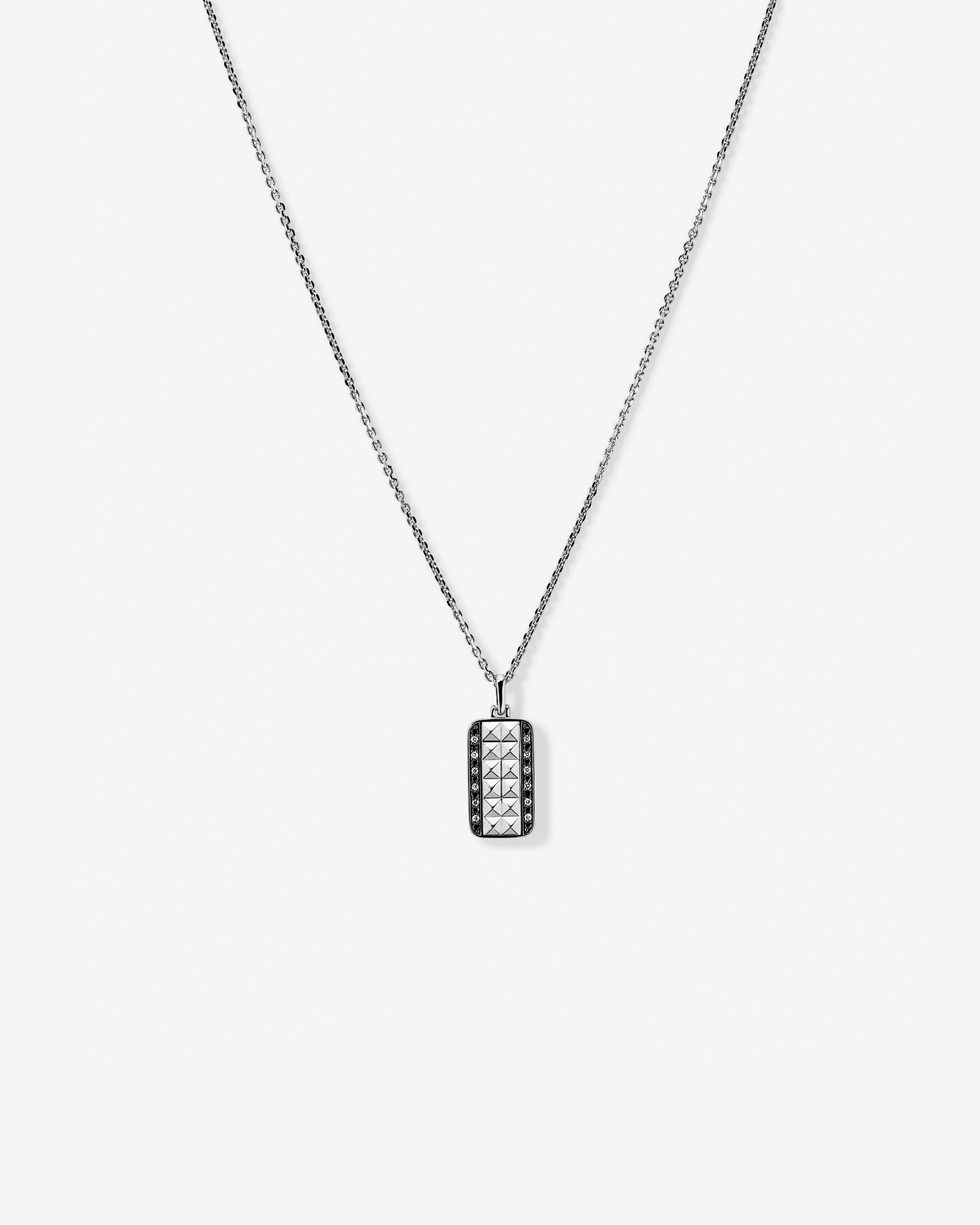 Men's 0.20 Carat TW Black and White Diamond Dog Tag Necklace in Sterling Silver