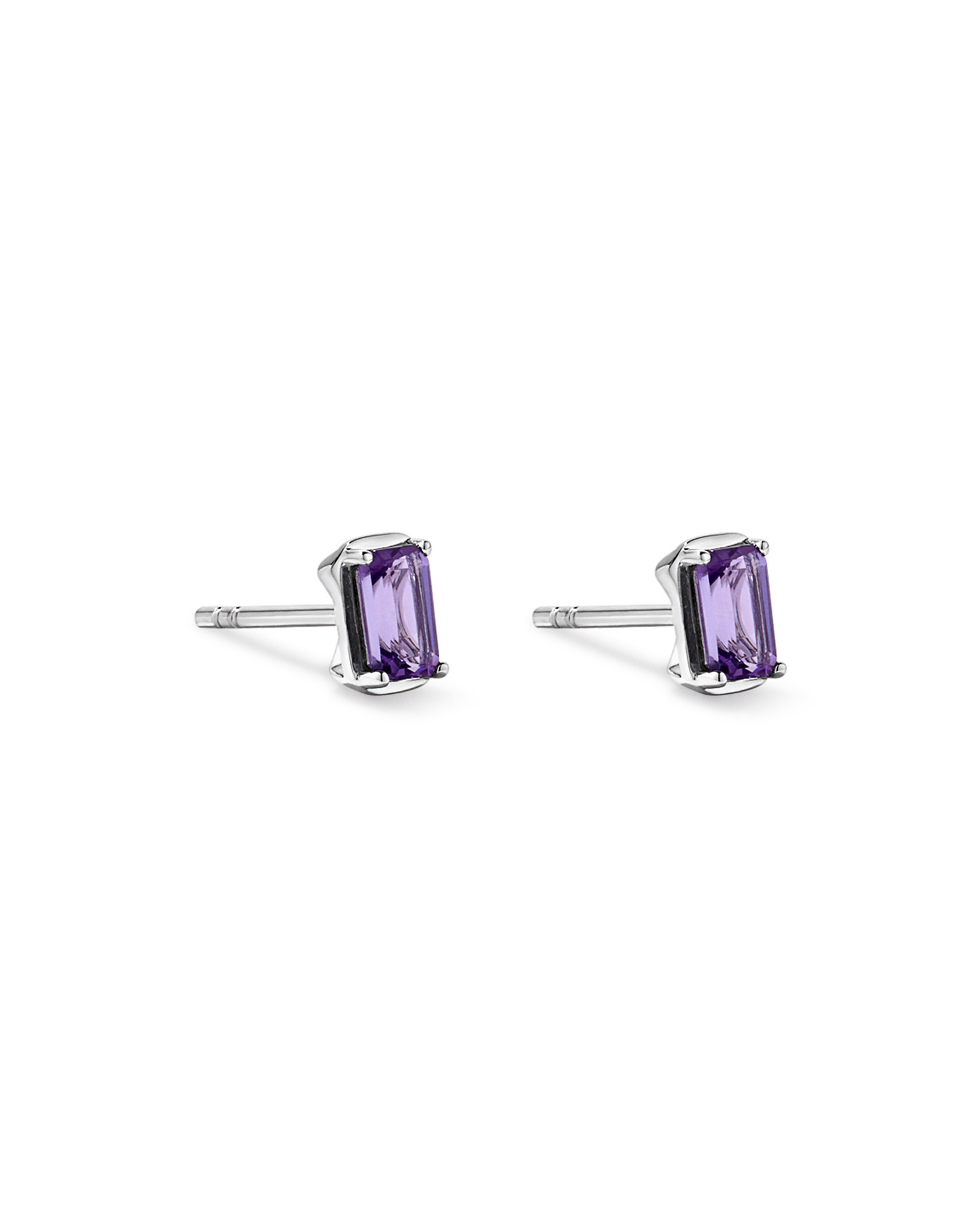 Emerald-Cut Amethyst Stud Earrings in Sterling Silver