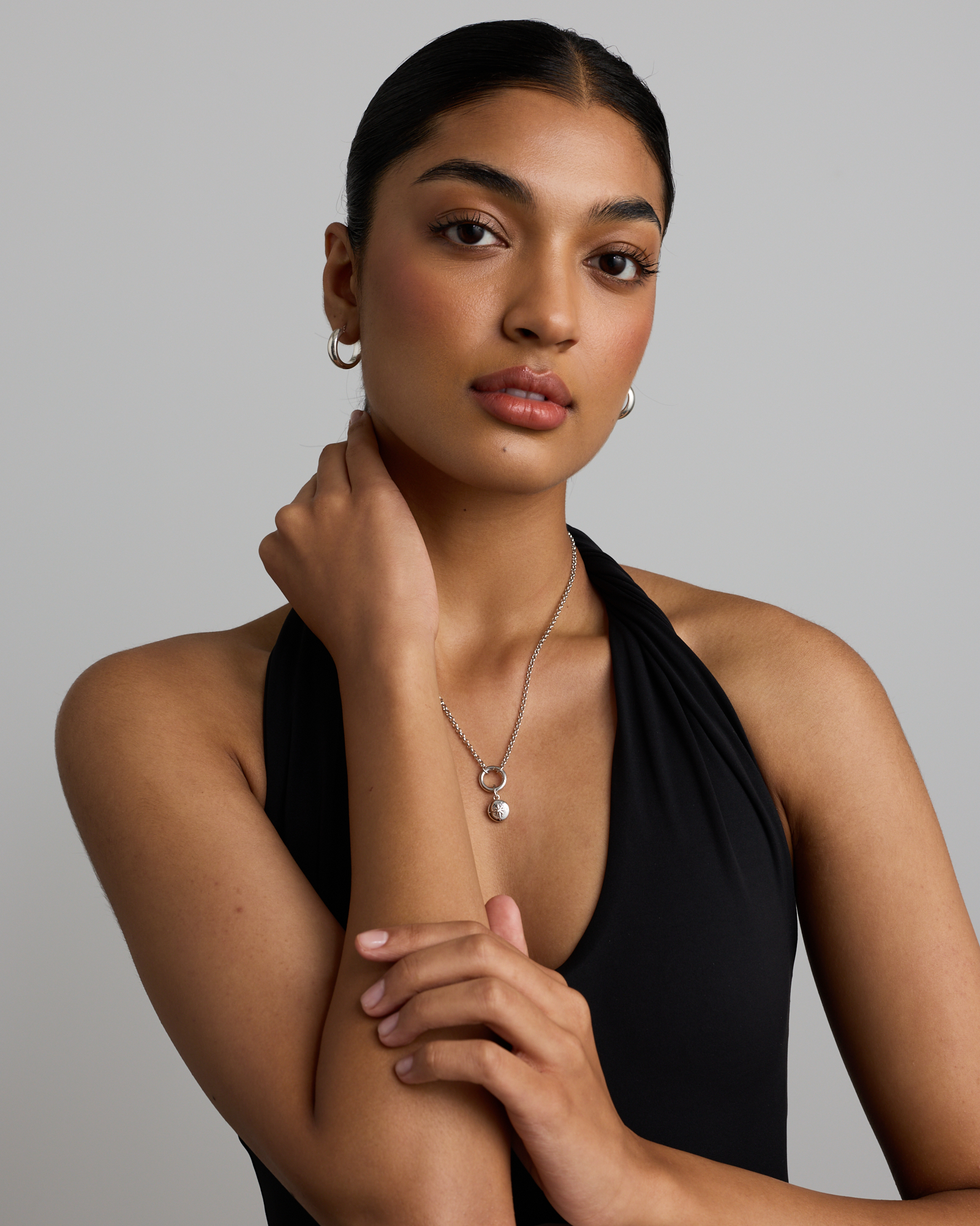 Diamond Accent Round Compass Pendant in Sterling Silver