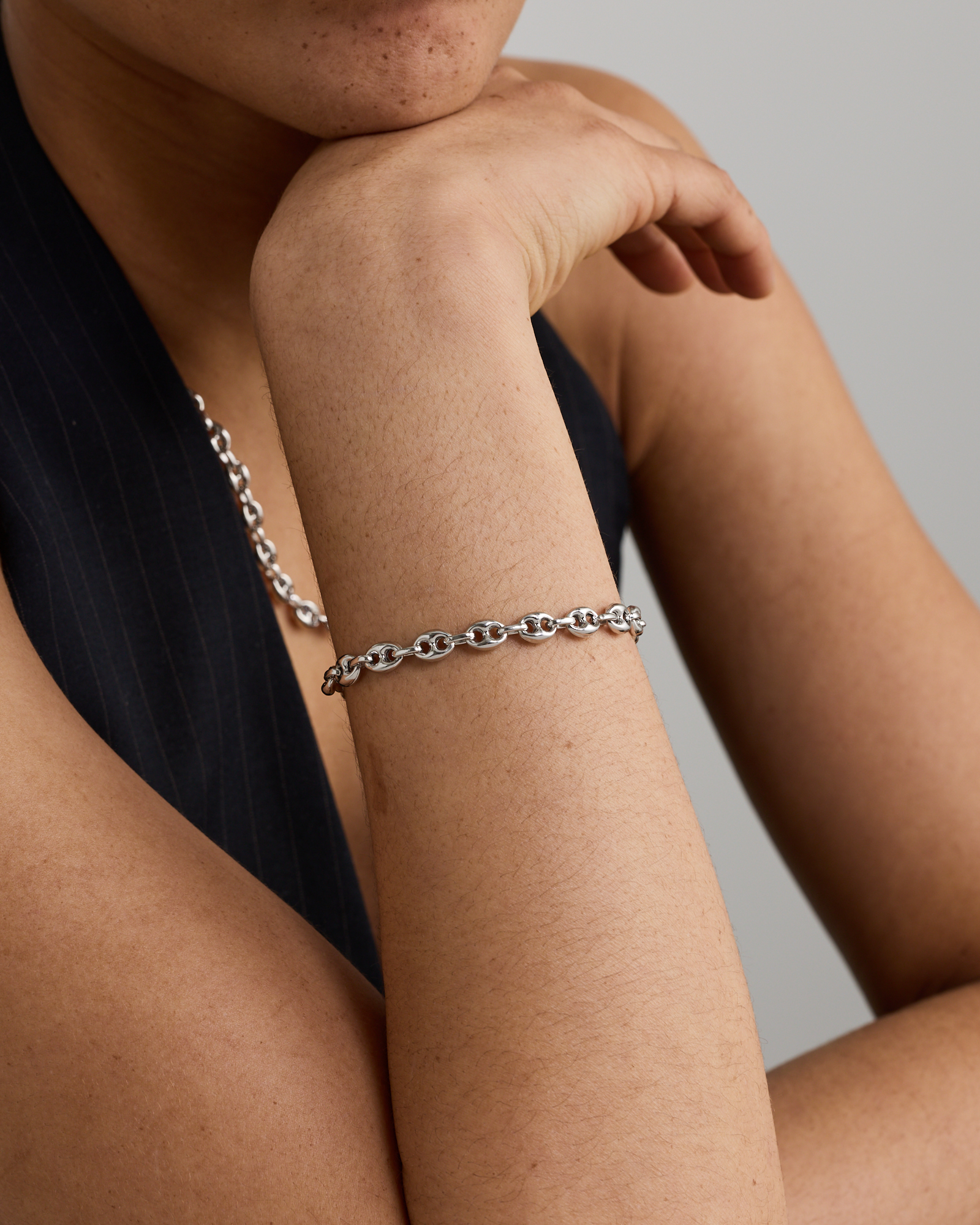 19cm (7.48") Puff Anchor Bracelet in Sterling Silver
