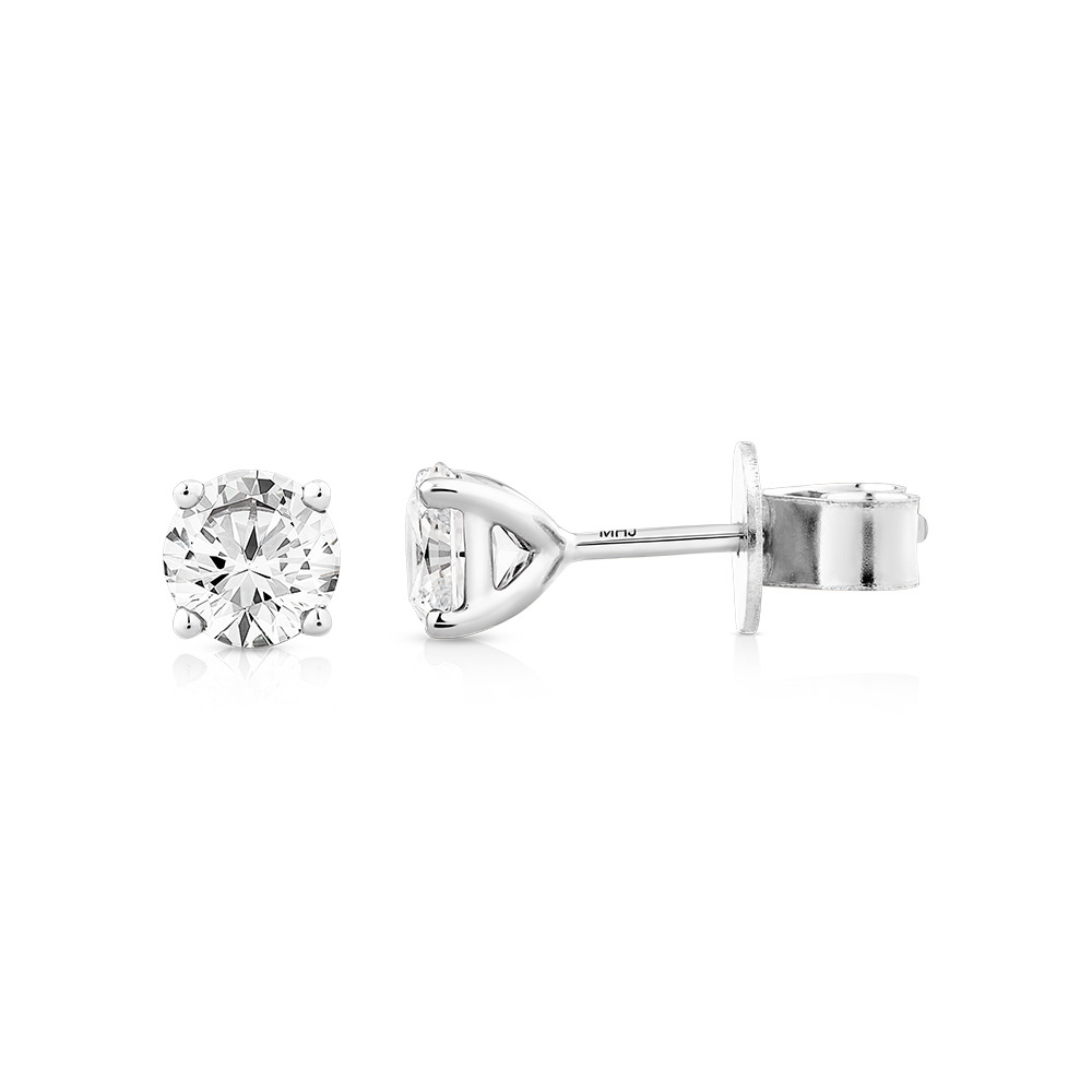 1.00 Carat TW Diamond Solitaire Stud Earrings 18kt White Gold