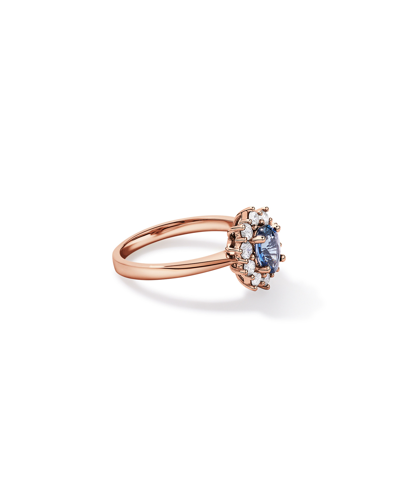 Ceylon Sapphire and 0.50 Carat TW Diamond Halo Ring 14kt Rose Gold