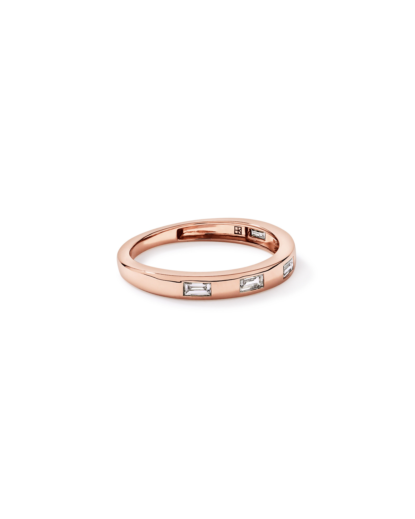 Alliance en or rose 14 carats sertie de diamants laboratoire taille baguette (0,22 carat au total)
