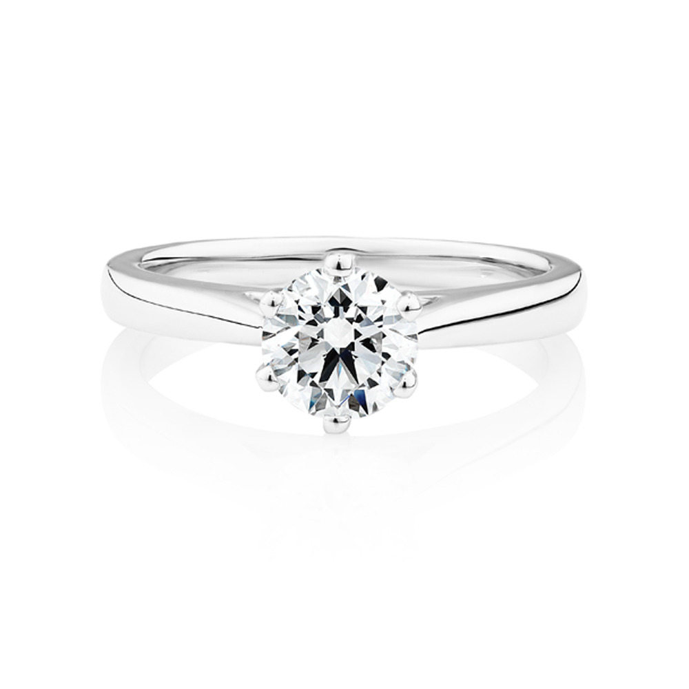 Bague de fiançailles solitaire certifiée avec un diamant de 1 carat TW en or blanc 14 carats