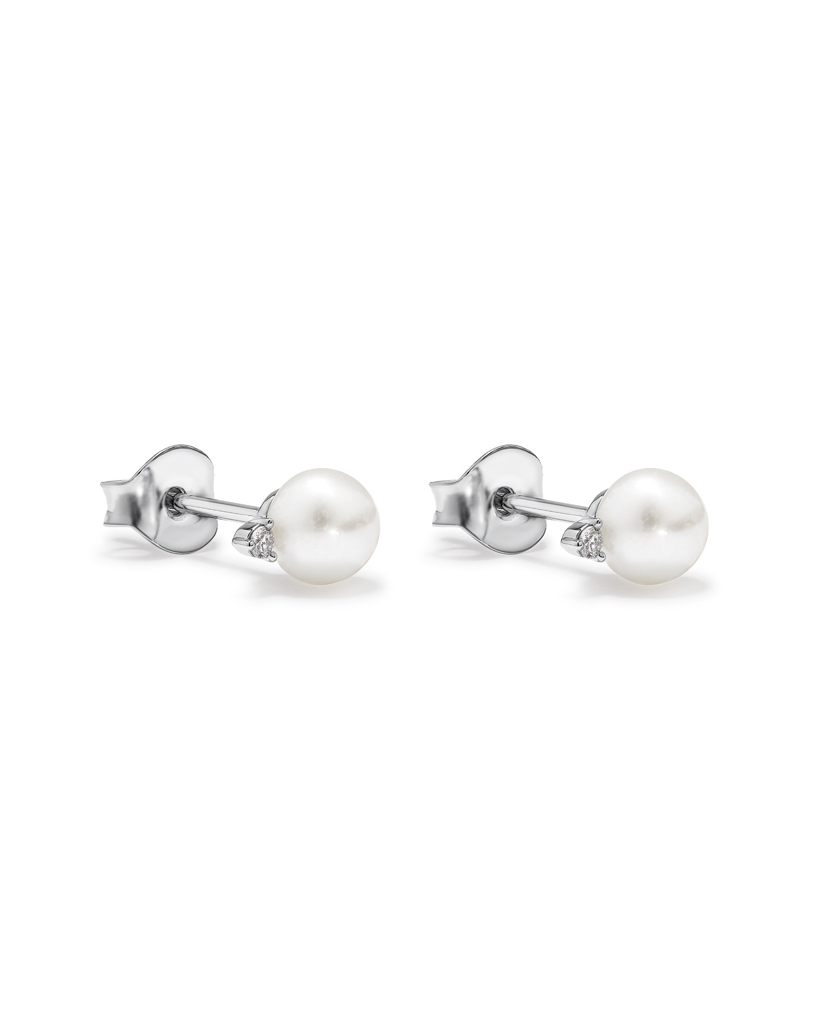 5mm Cultured Freshwater Pearl and Diamond Stud Earrings in Sterling Silver