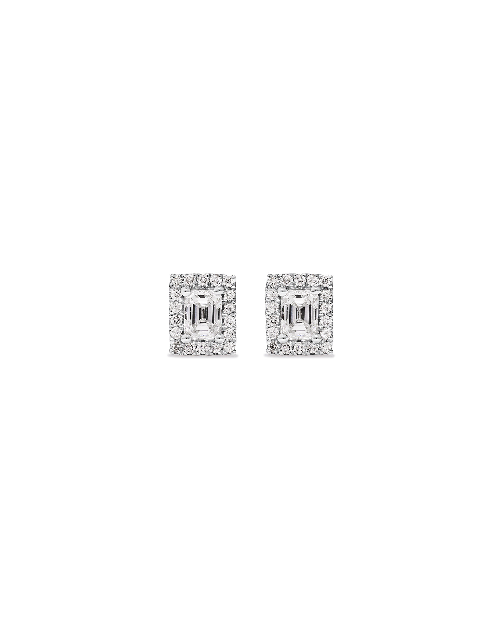 0.46 Carat TW Emerald Diamond Halo Stud Earrings in 10kt White Gold