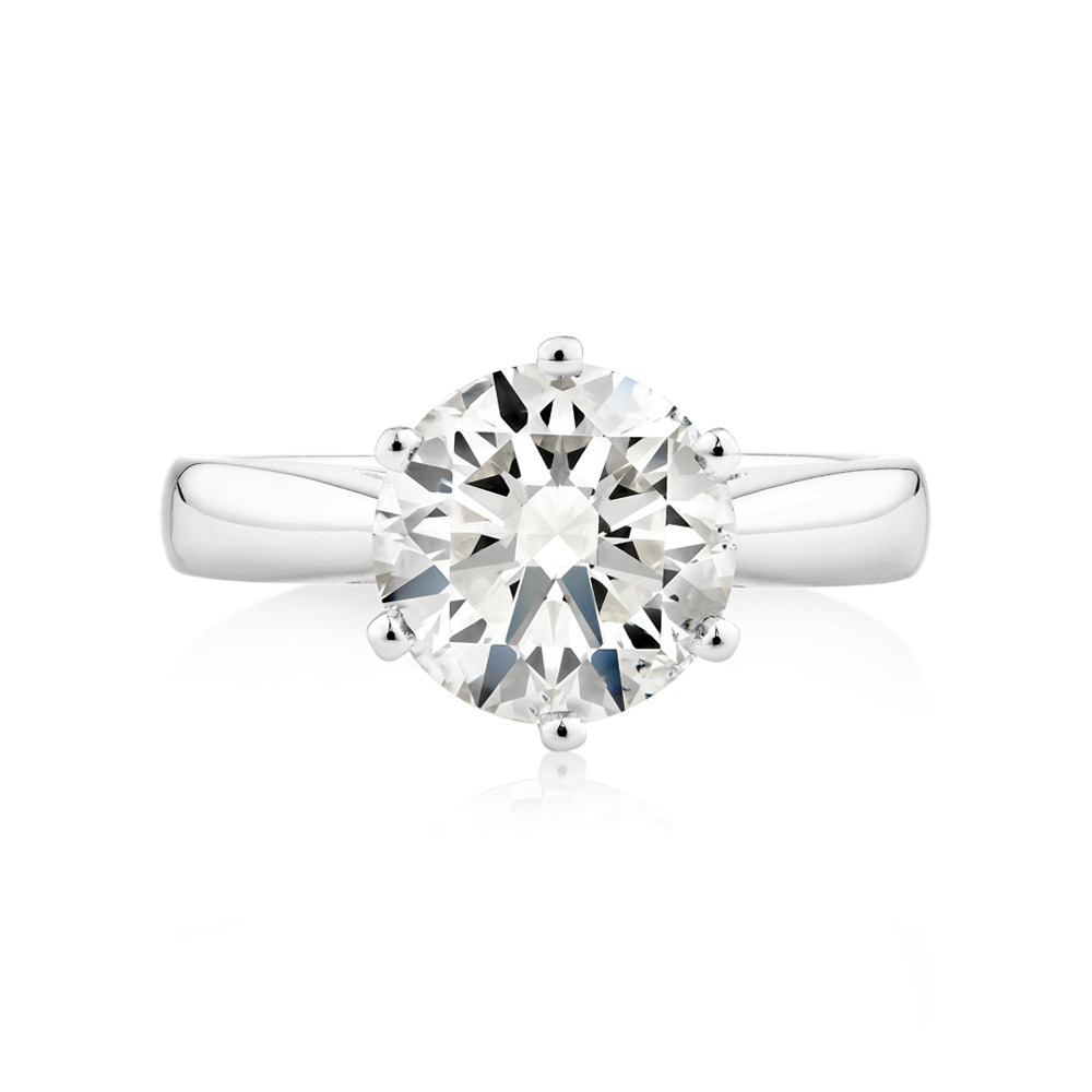 Bague de fiançailles solitaire certifiée avec un diamant de 3 carats en or blanc 14kt.