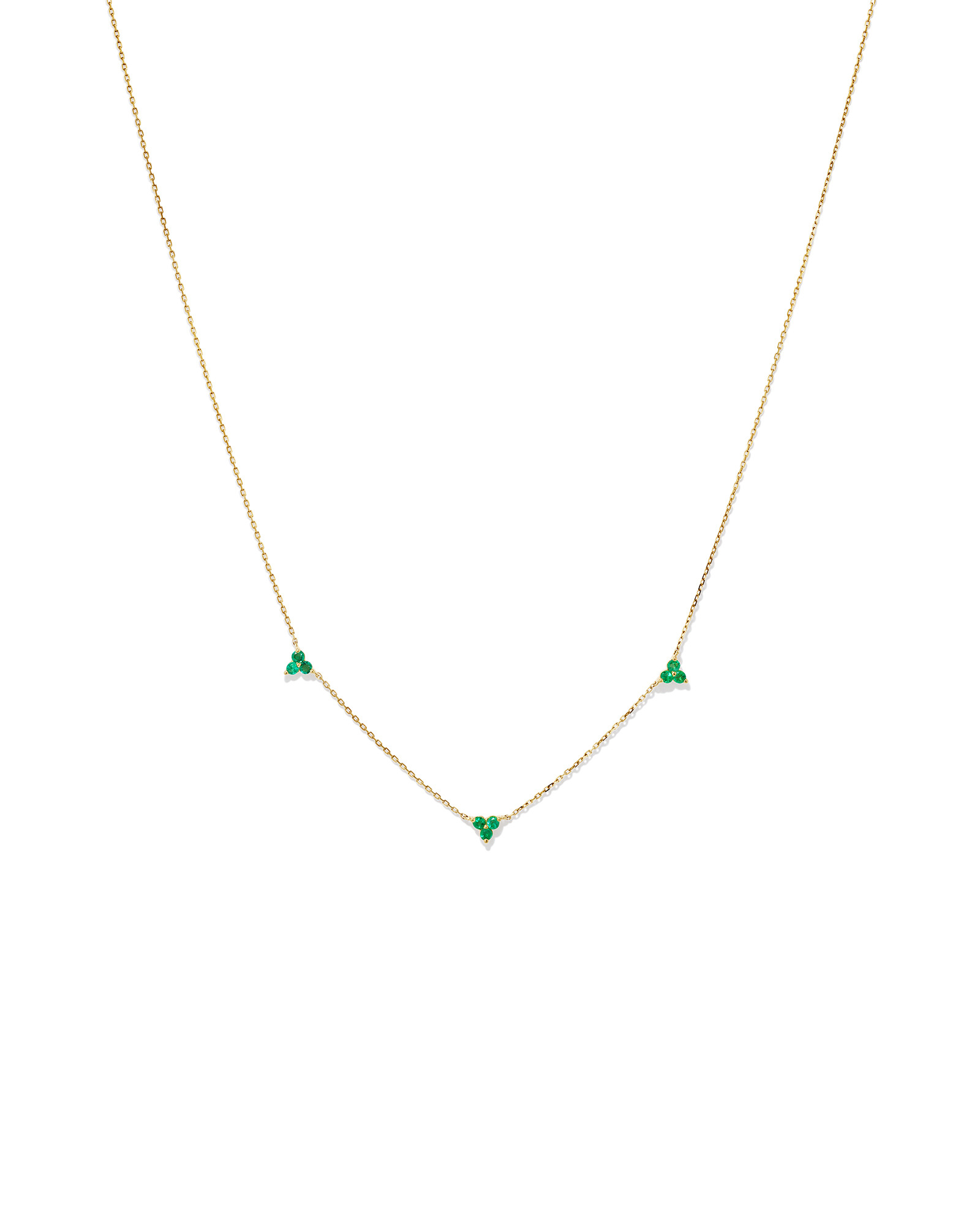 Collier à trois stations d'émeraudes en or jaune 10 carats