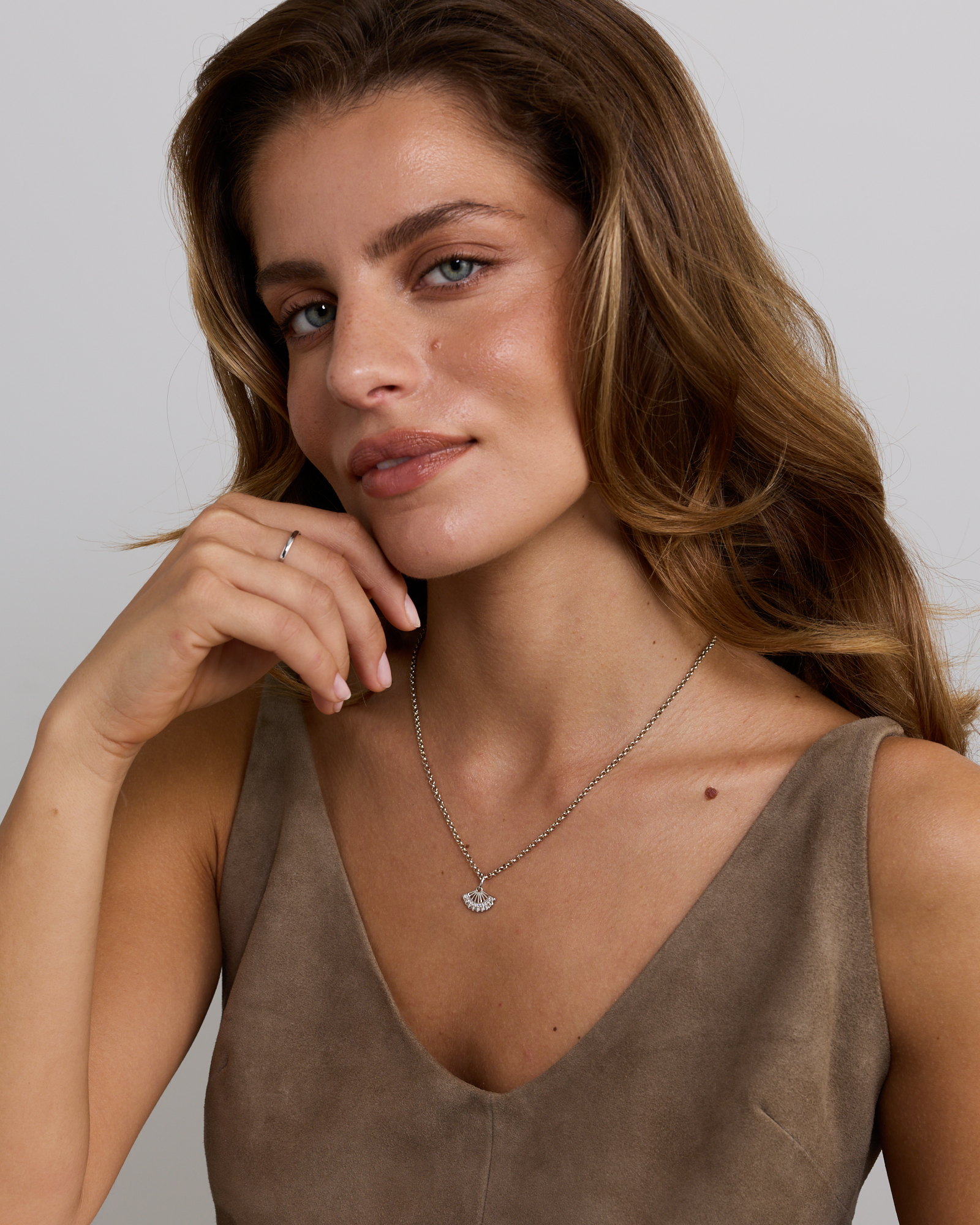 Fan Pendant with Cubic Zirconia in Sterling Silver