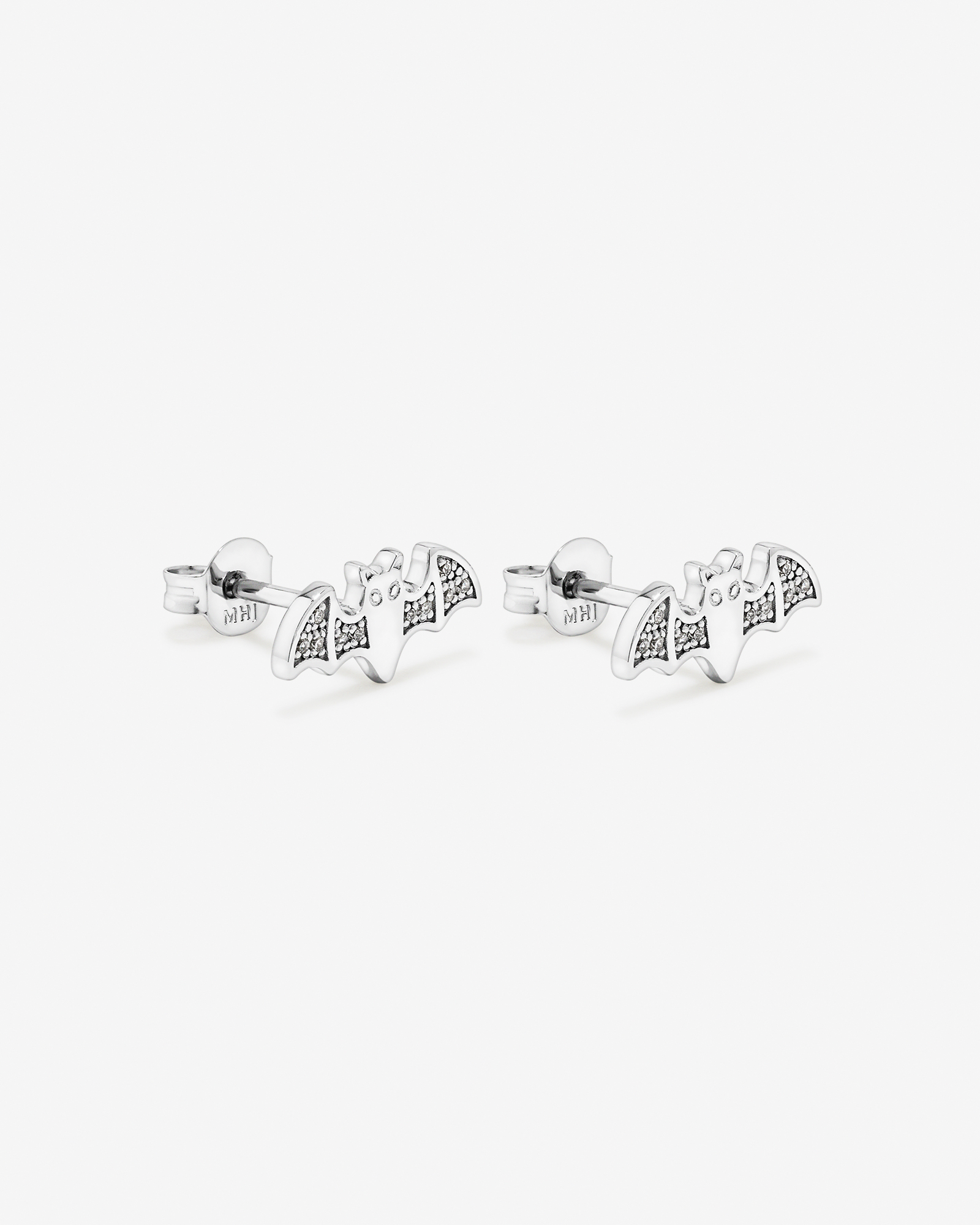 Bat Halloween Stud Earrings with Cubic Zirconia in Sterling Silver
