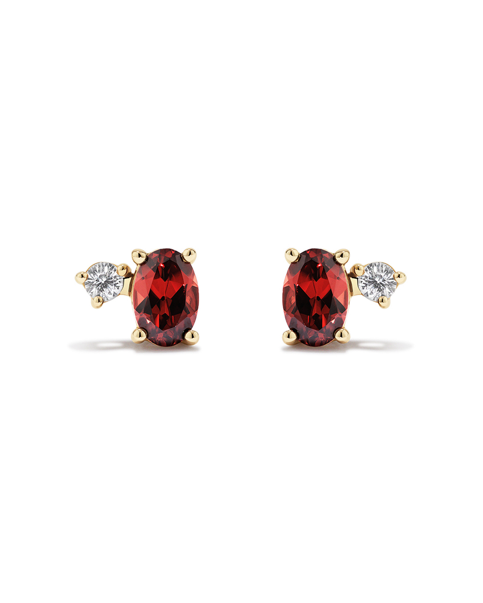 Boucles d’oreilles avec saphir blanc et grenat ovale en or jaune 10 carats