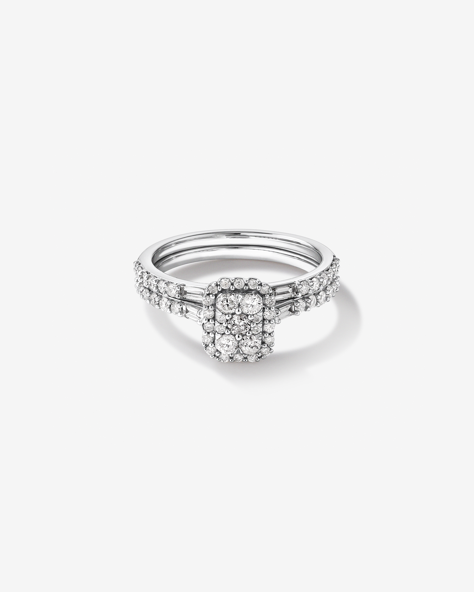 0,75 carat Poids Total Bague de Fiançailles Cluster Rectangulaire et Bague de Mariage en Or Blanc 14kt