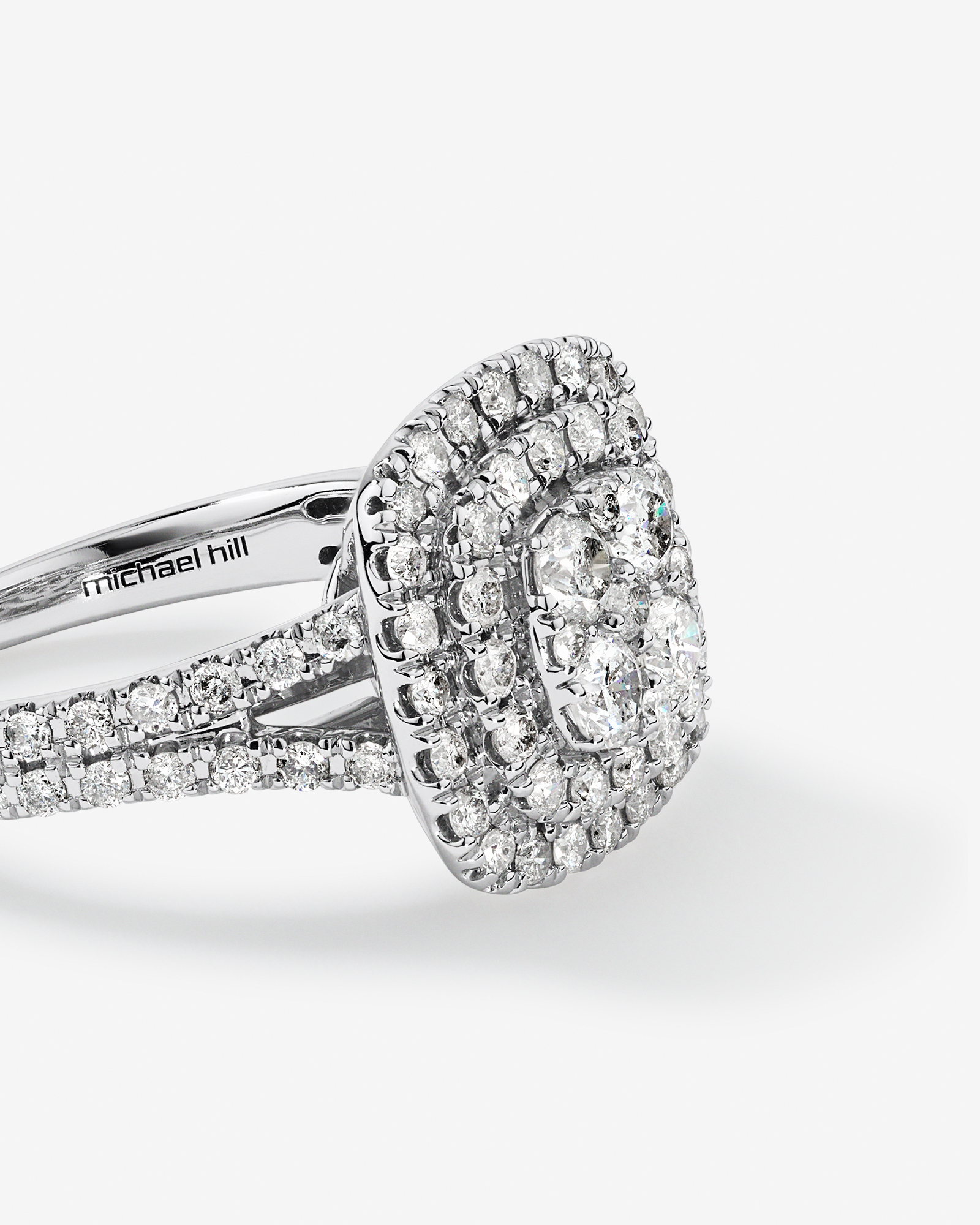 1.30 Carat TW Cushion Shaped Cluster Halo Diamond Ring in 10kt White Gold