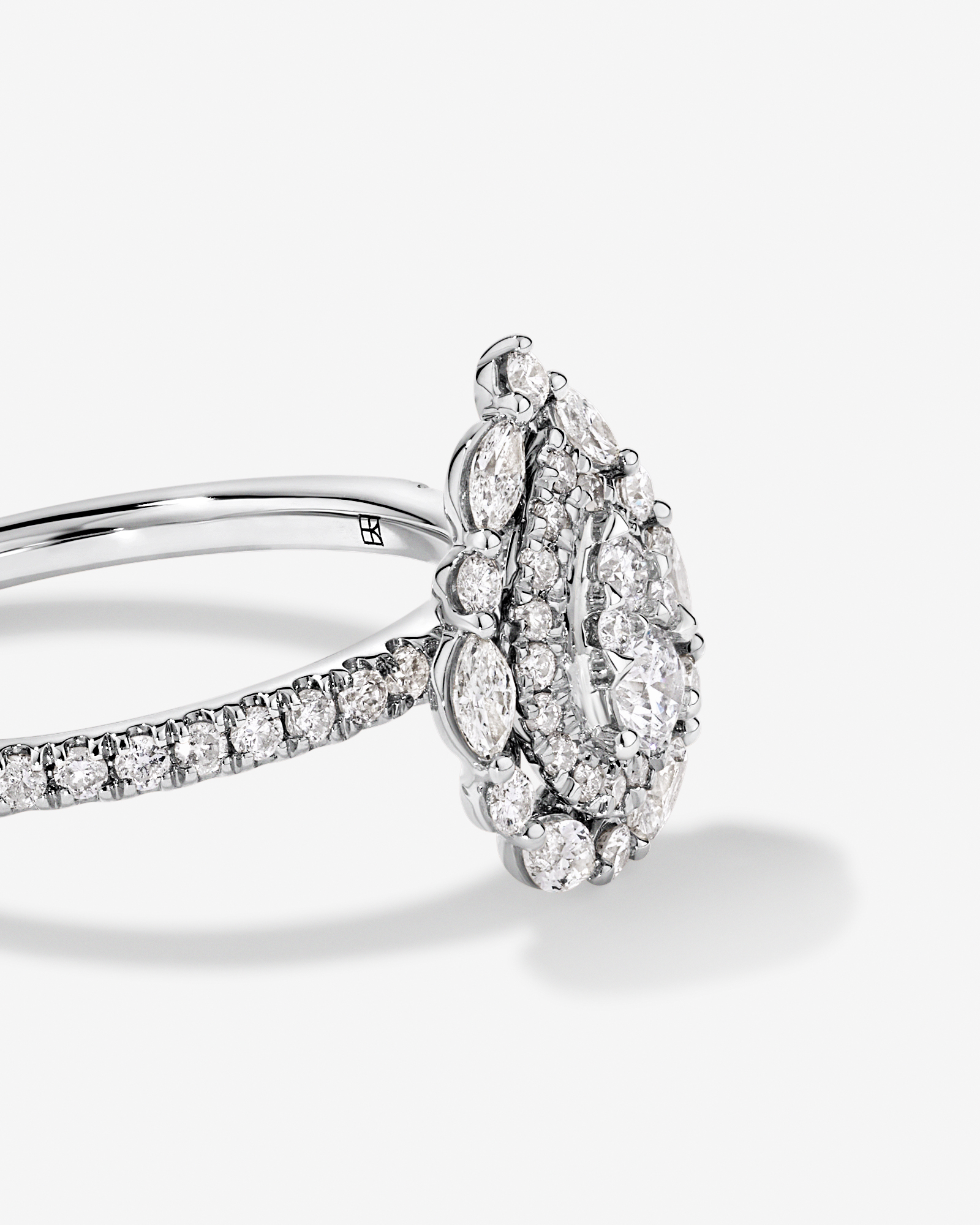 0.62 Carat TW Round Brilliant and Marquise Double Halo Cluster Diamond Ring 14kt White Gold