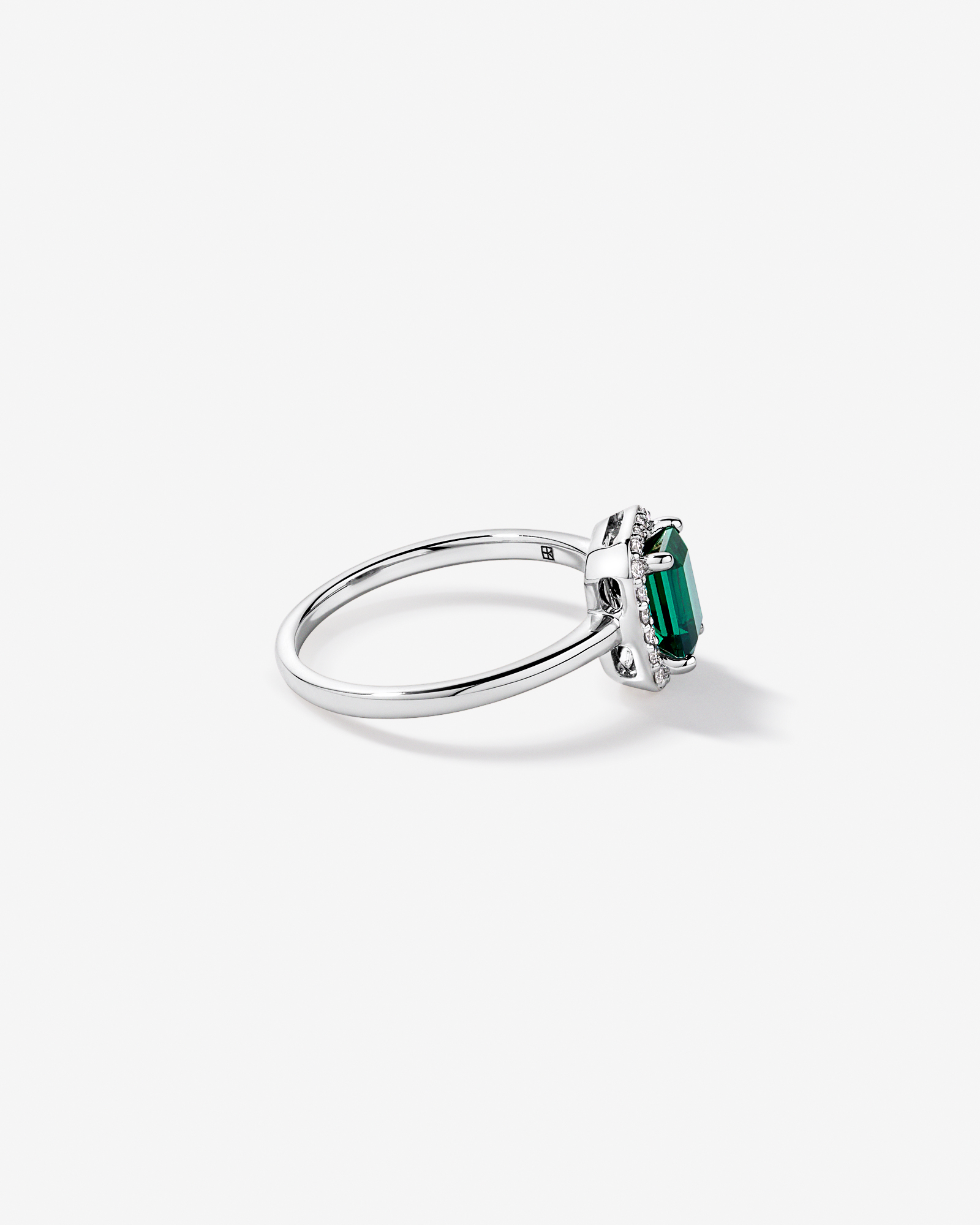 Created Emerald & 0.10TW Laboratory-Grown Diamond Halo Ring 10kt Yellow Gold and Rhodium