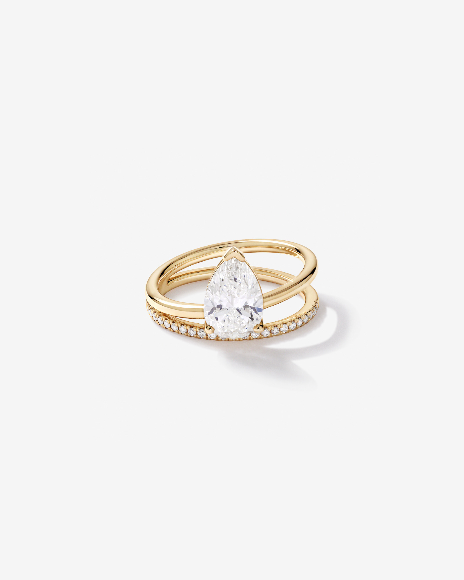 1.87 Carat TW Pear Cut Lab-Grown Diamond Double Band Engagement Ring in 14kt Yellow Gold