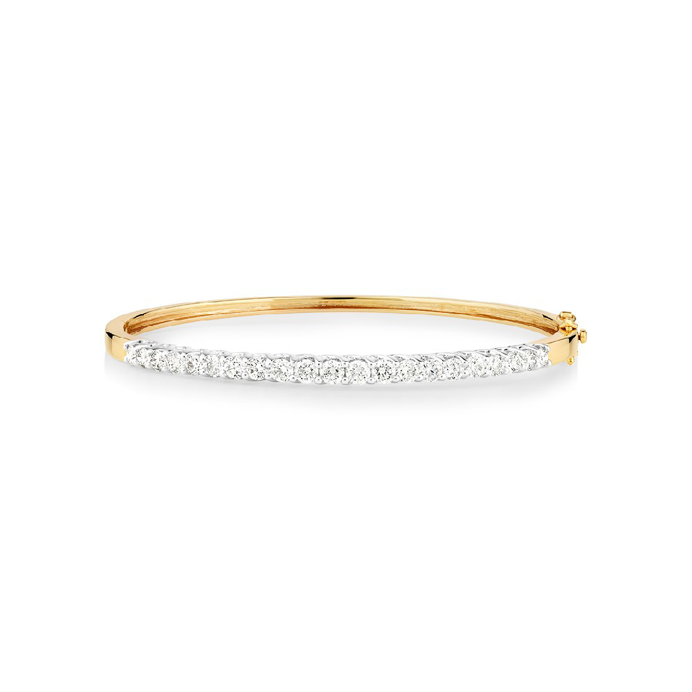 Hinged Bangle with 2 Carat TW of Diamonds 14kt Yellow & White Gold