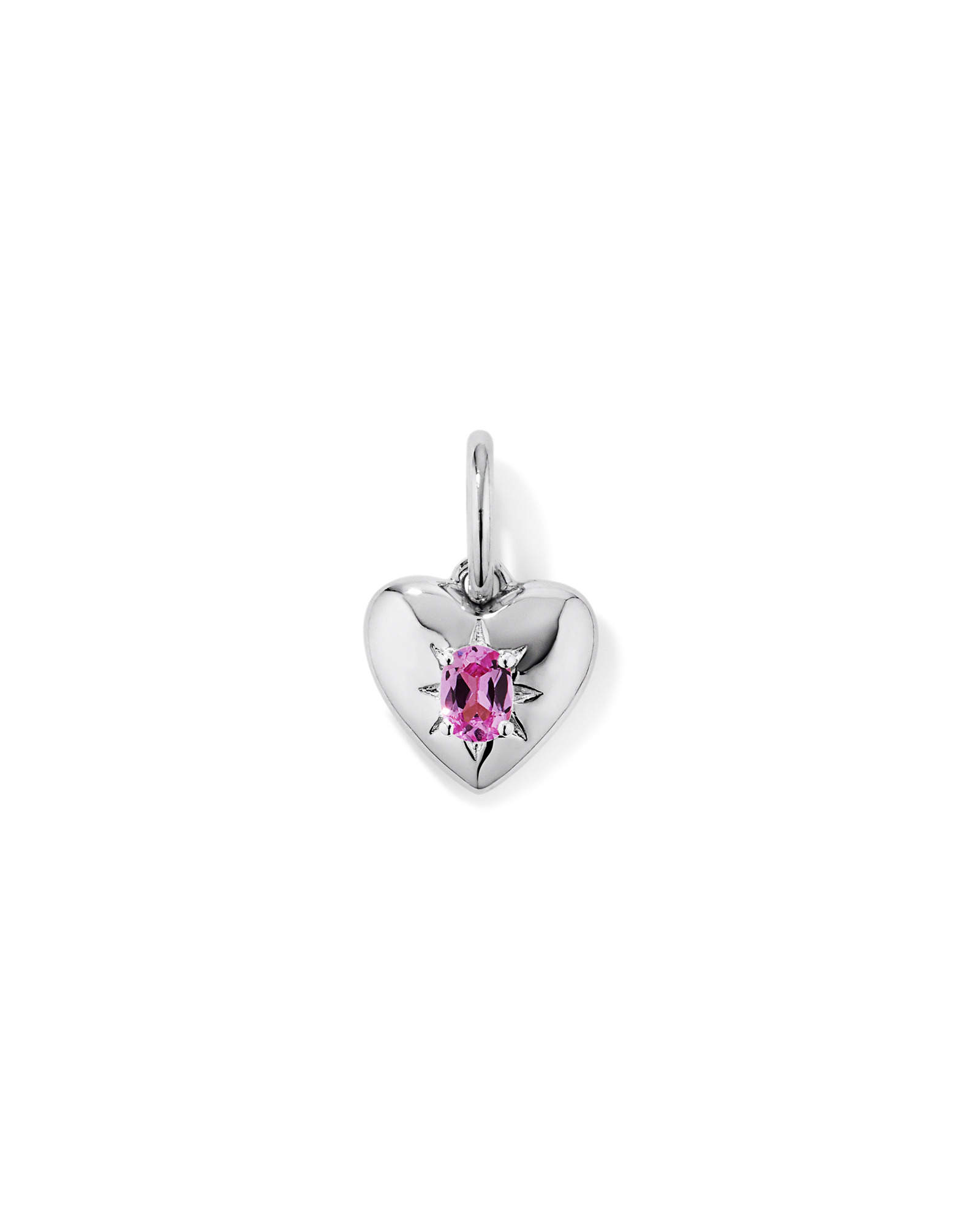 Pendentif en or blanc 10 carats avec saphir rose de synthèse en forme de cœur