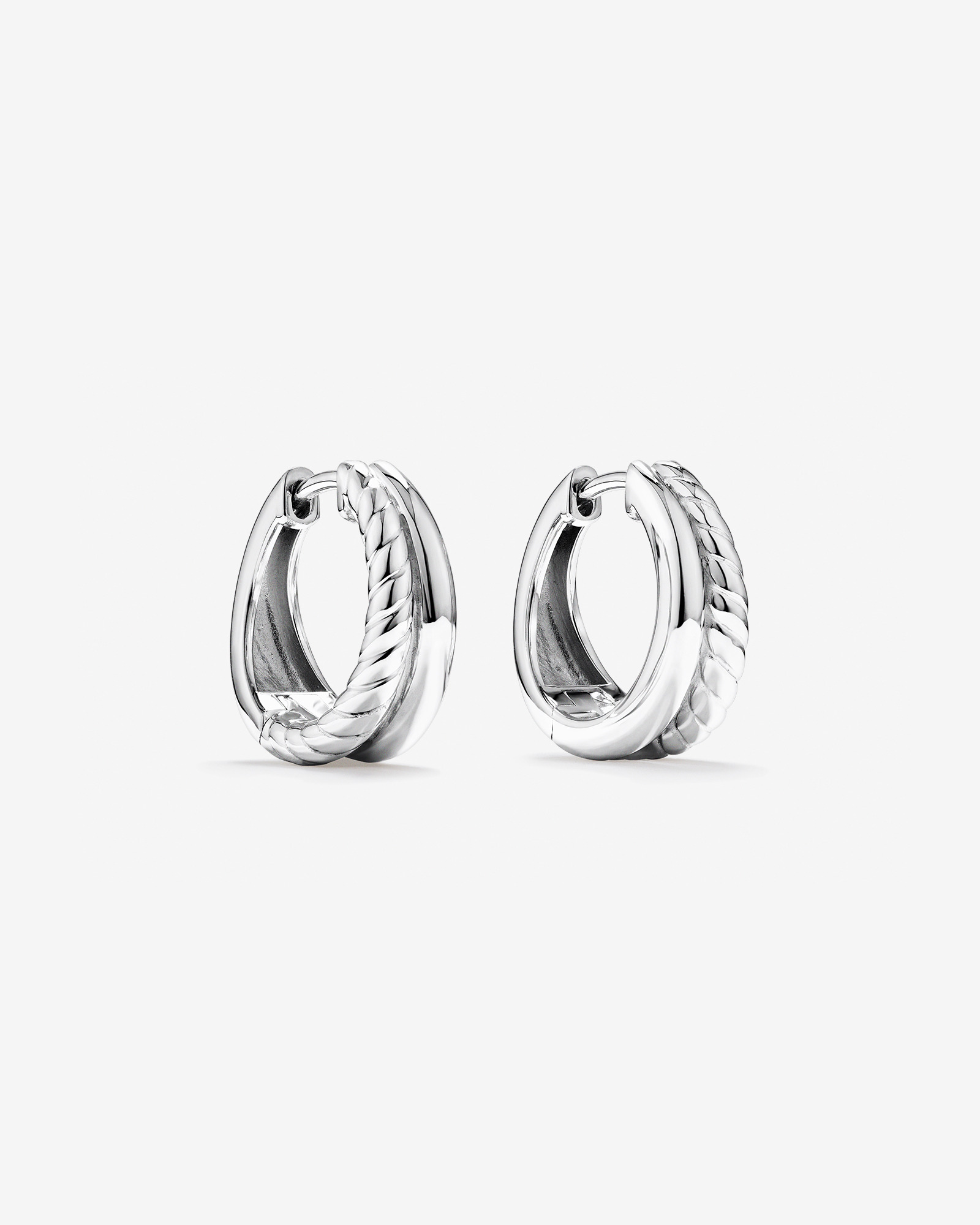 Boucles d'oreilles huggie double texture en argent sterling