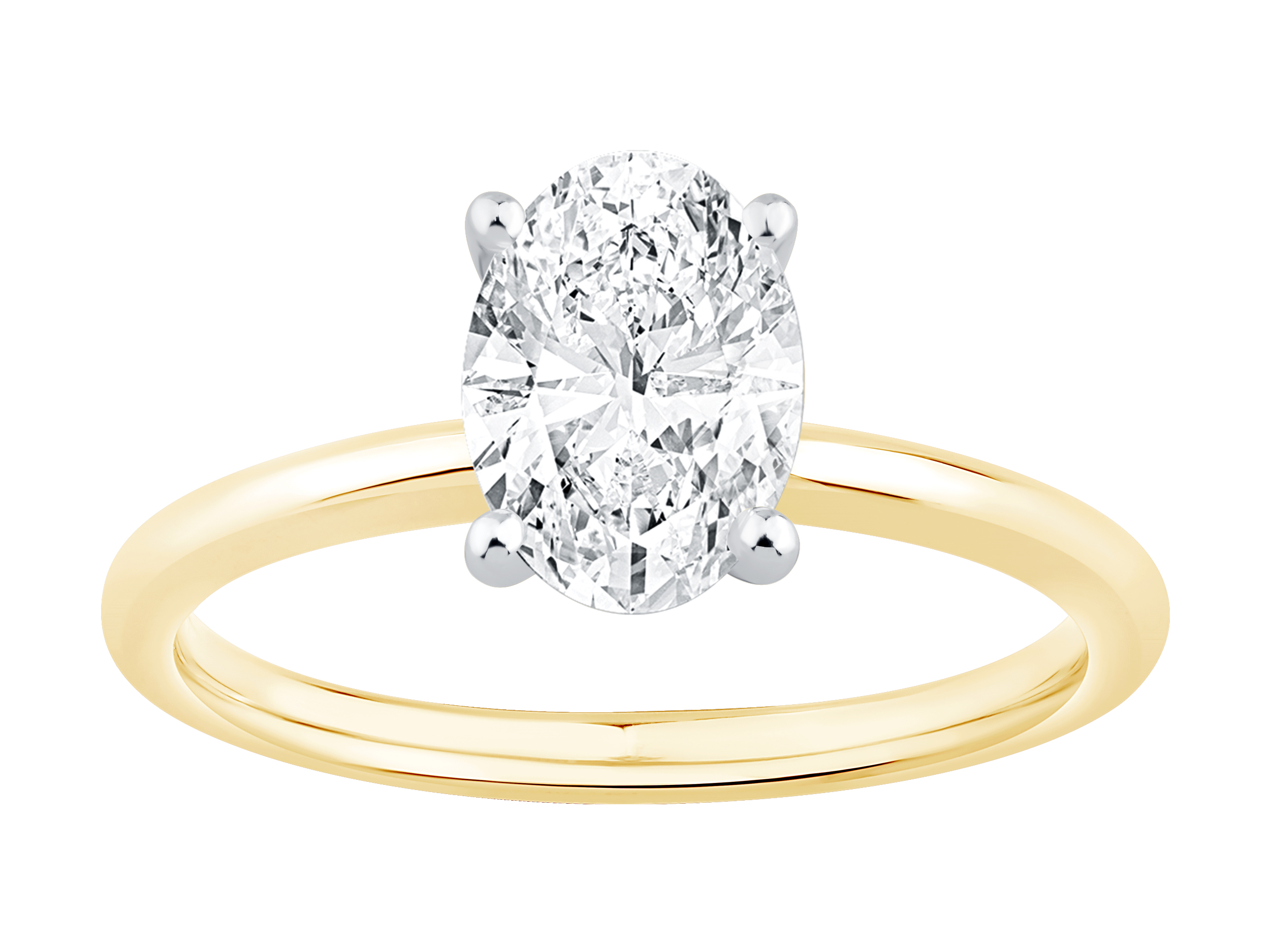 Bague De Fiançailles Solitaire En Diamant Laboratoire Ovale 1,25 Carat Poids Total Or Jaune Et Blanc 14 Carats