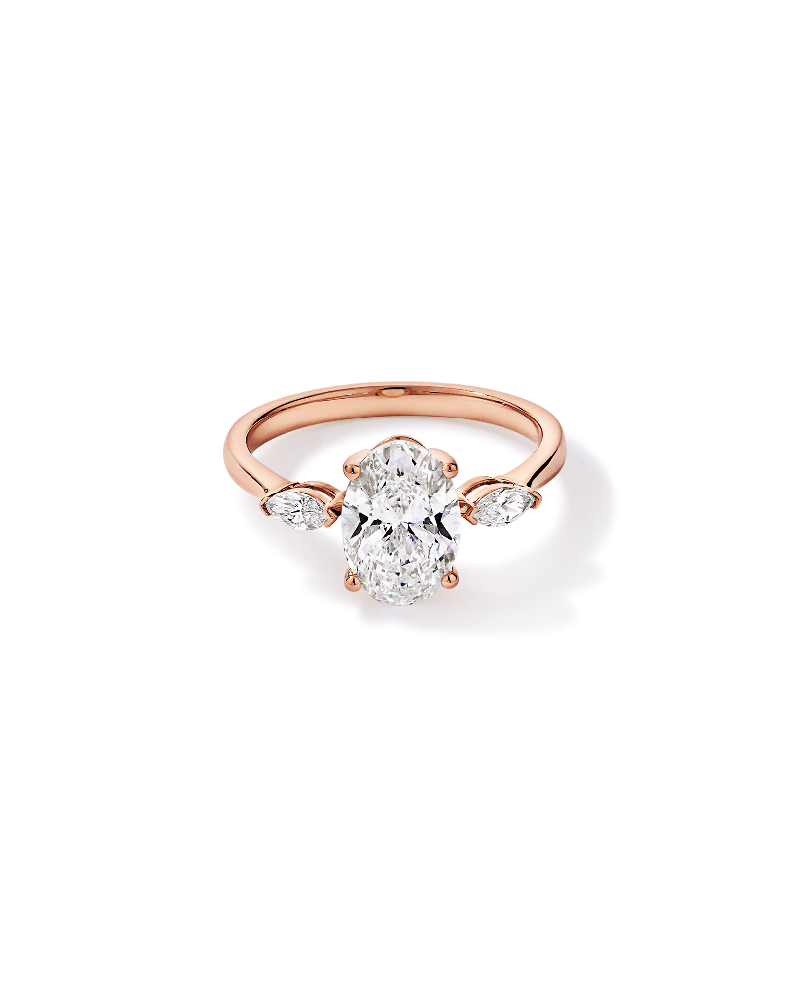 2.18 Carat TW Laboratory-Grown Diamond Oval and Marquise Three-Stone Ring 14kt Rose Gold