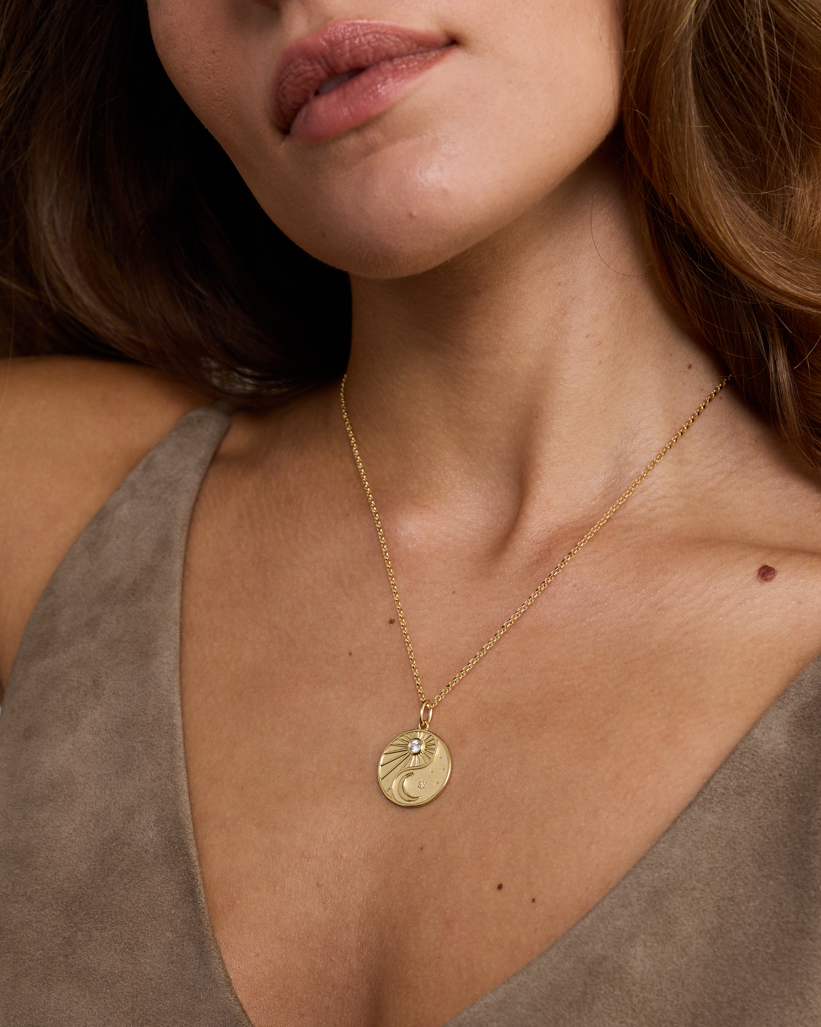 Sun & Moon Medallion Pendant in 18KT Yellow Gold Vermeil